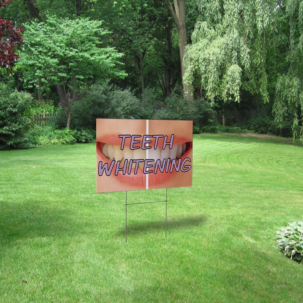 Premium 18x12 Inch Weatherproof Yard Sign for Teeth Whitening Advertising - Single Side Print, Durable White Lawn & Garden Sign for Dentists - Perfect for Promotions, Events & Outdoor Marketing