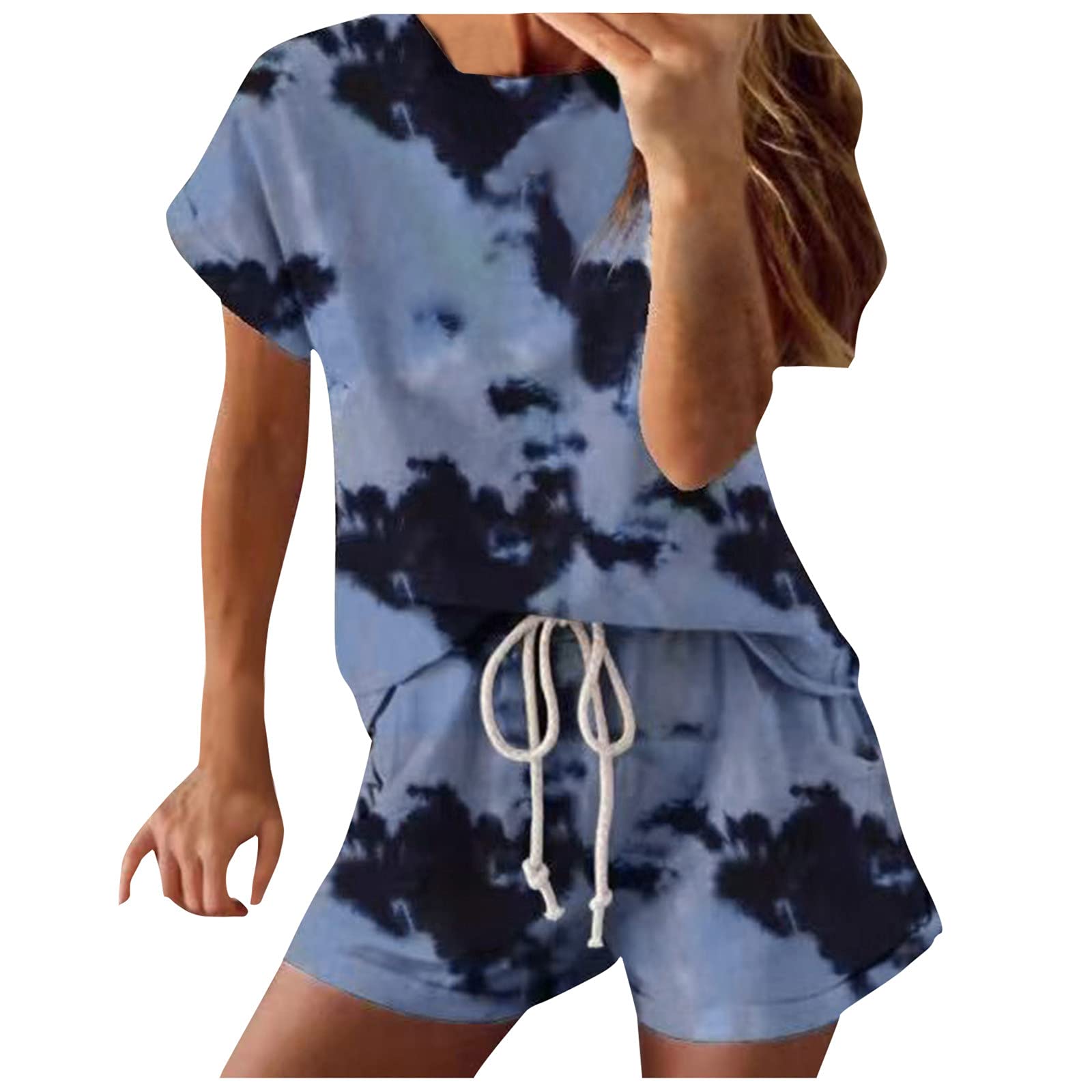 Women's Tie Dye Printed Pajama Set - Soft Short Sleeve Top & Comfy Shorts 2-Piece Sleepwear for Lounge & Summer Nights - Perfect for Relaxing at Home, Sleepovers and Vacation