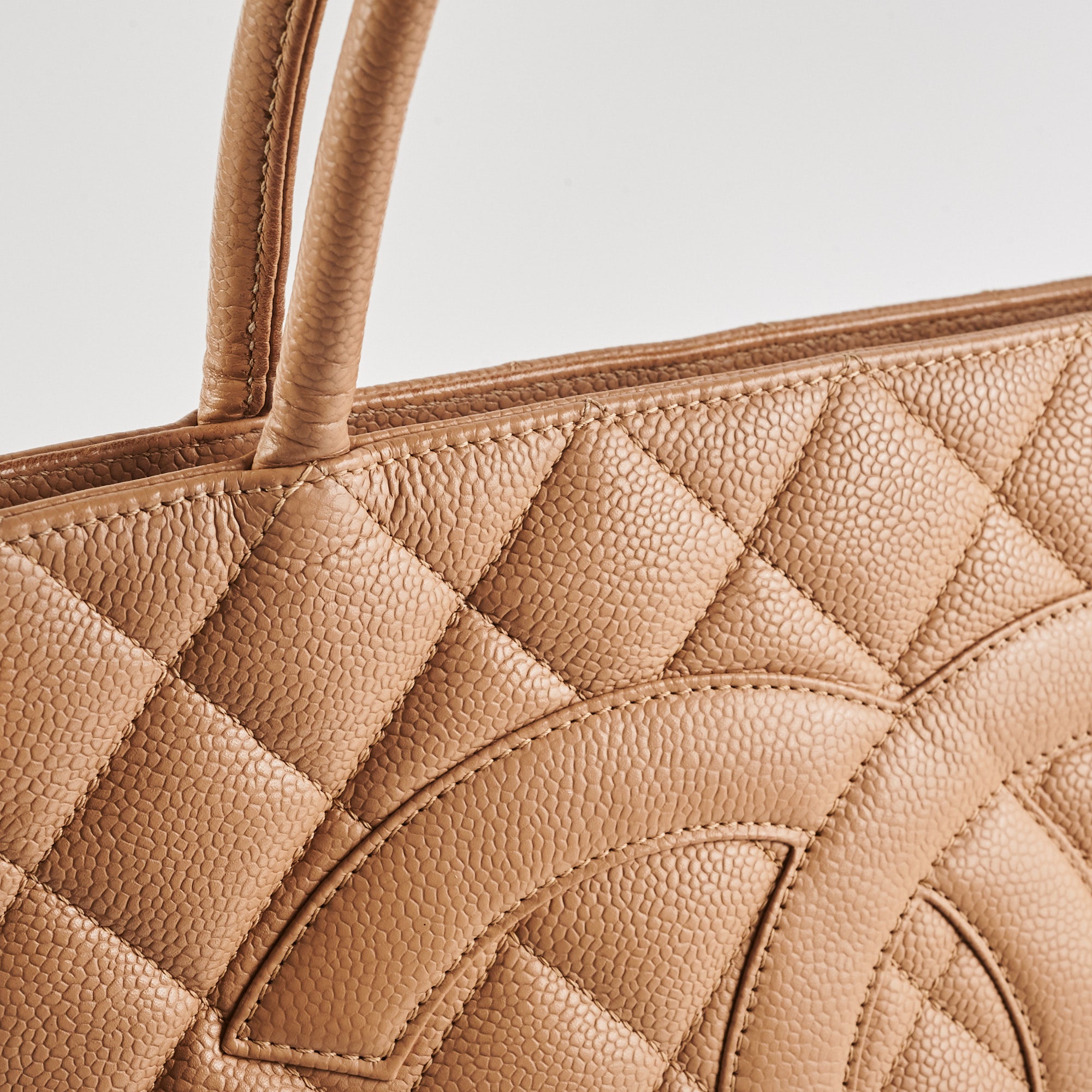 Chanel Classic Flap Bag Medallion Beige Caviar Leather Crossbody Purse for Women | Luxury Designer Handbag for Parties, Work & Everyday Use