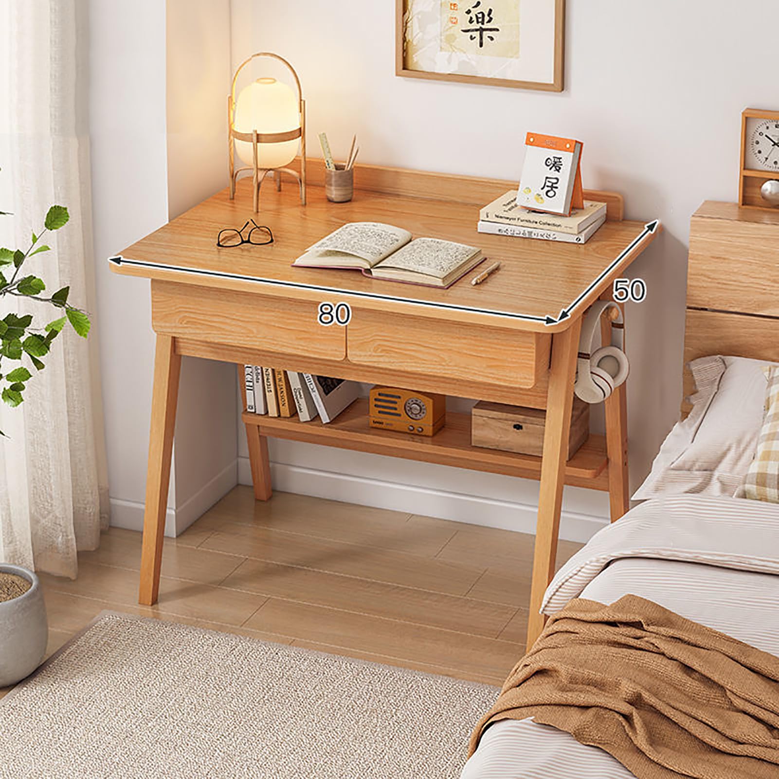 Solid Wood Writing Desk with Drawer - 80x50x82cm Home Office & Study Table for Workstation & Makeup