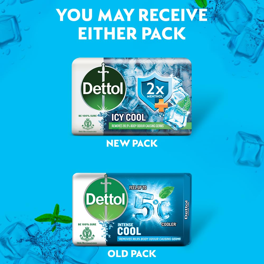 Dettol Icy Cool Bathing Soap Bar with Menthol - 6 Pack (125g Each) | Refreshing & Antibacterial Body Wash for Men & Women | Perfect for Post-Workout, Gym & Summer Cooling Relief