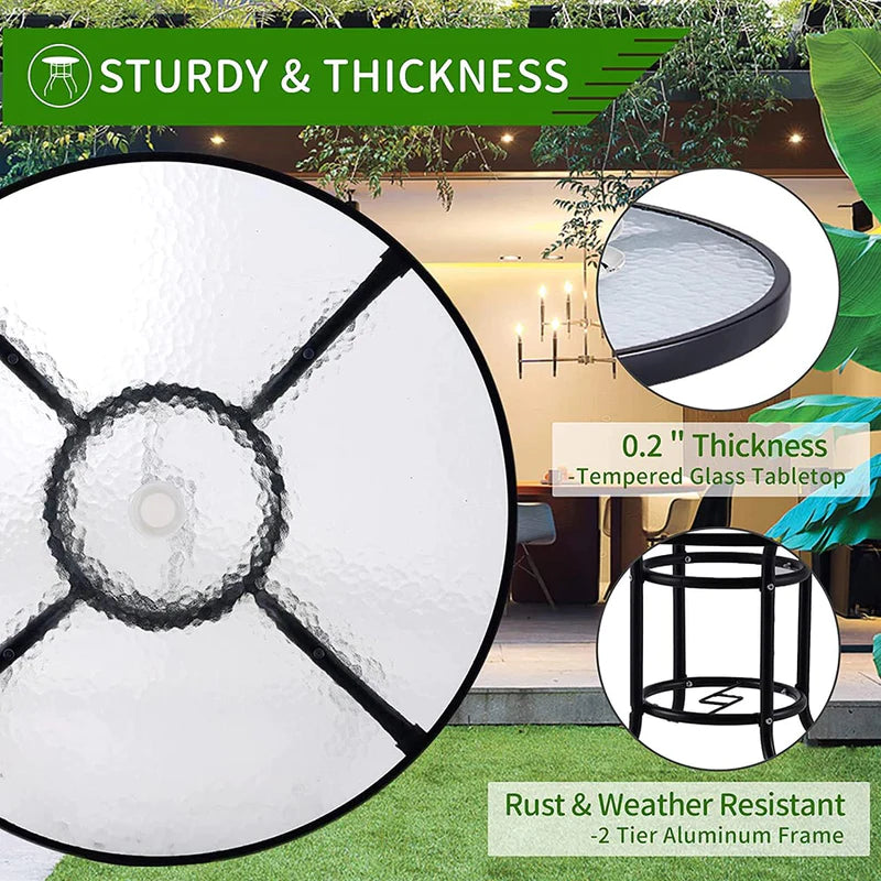 Tempered Glass Metal Outdoor Patio Dining Table - Perfect for Backyard, Garden, and Poolside Gatherings