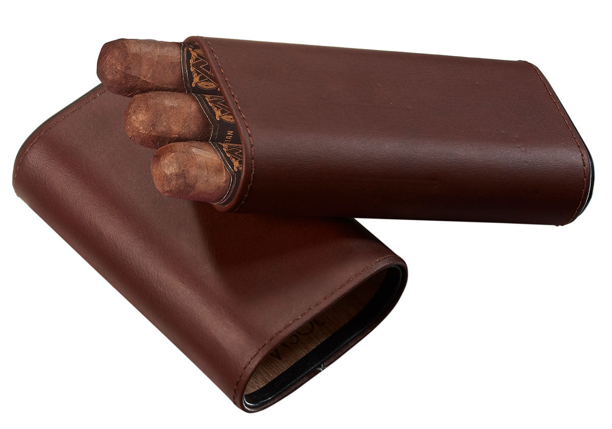 Premium Visol Burgos Brown Leather Cigar Case - Holds 3 Cigars | Travel & Gift Accessory for Cigar Lovers