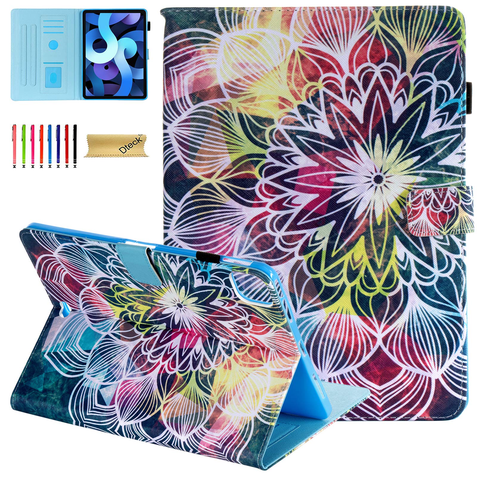 Dteck iPad Air 5th Generation Case 2022 & iPad Air 4 2020 Case - Premium PU Leather Folio Cover with Multi-Angle Stand, Auto Sleep/Wake, Smart Protection - Also Compatible with iPad Pro 11 Inch - Exotic Flower Design - Perfect for Work, Study & Travel