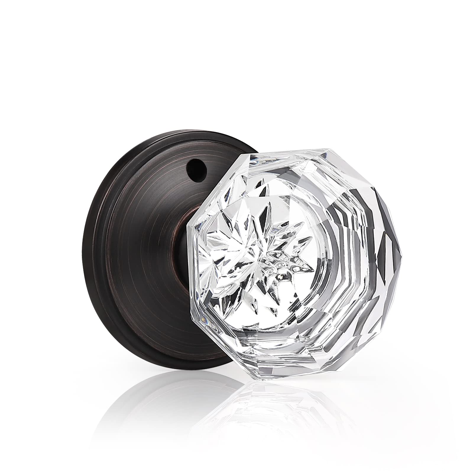 KNOBWELL 10 Pack Crystal Glass Door Knobs - Octagon Diamond Shape Privacy Knobs for Bedroom & Bathroom with Victorian Plate Rosettes in Oil Rubbed Bronze - Perfect for Vintage Home Decor and Interior Door Upgrades