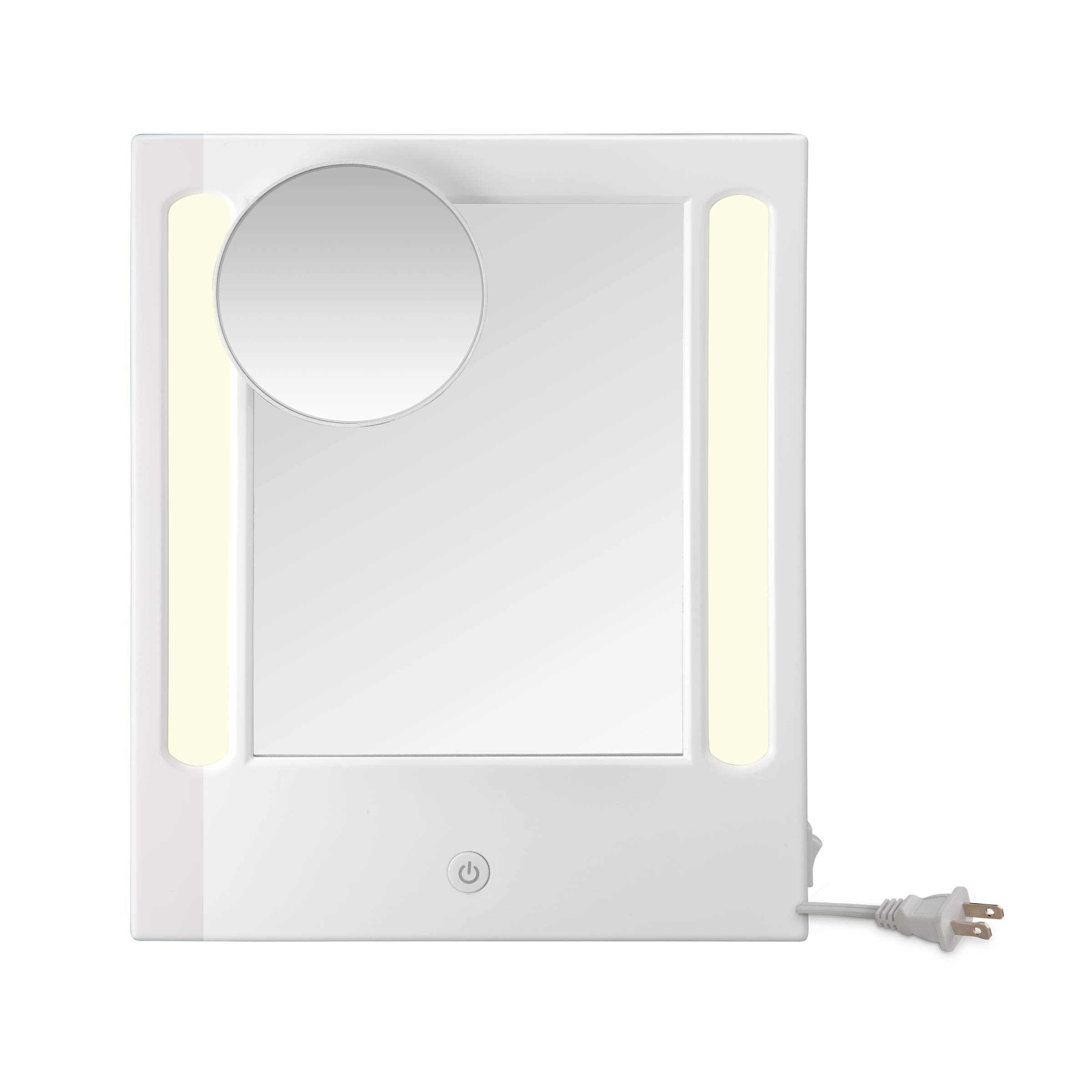 Conair Lighted Makeup Mirror with LED Lights - 1X/5X Magnifying Vanity Mirror in Glossy White - Perfect for Makeup Application, Skincare & Grooming at Home or Salon