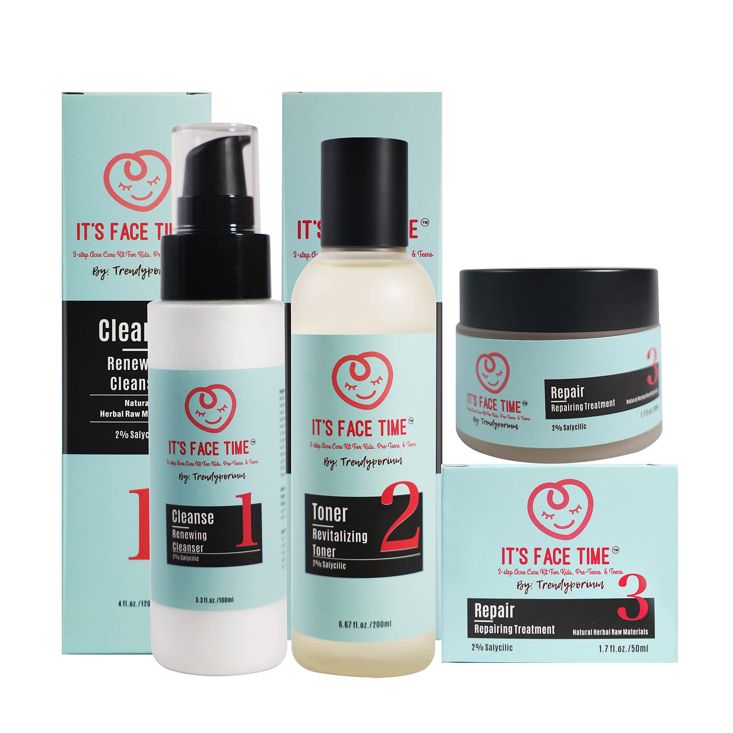 3-Step Acne Care Kit for Kids & Teens - Renewing Cleanser, Revitalizing Toner & Repairing Treatment | Gentle Skincare Routine for Pre-Teens & Adolescents | Perfect for Daily Acne Prevention & Clear Skin Maintenance