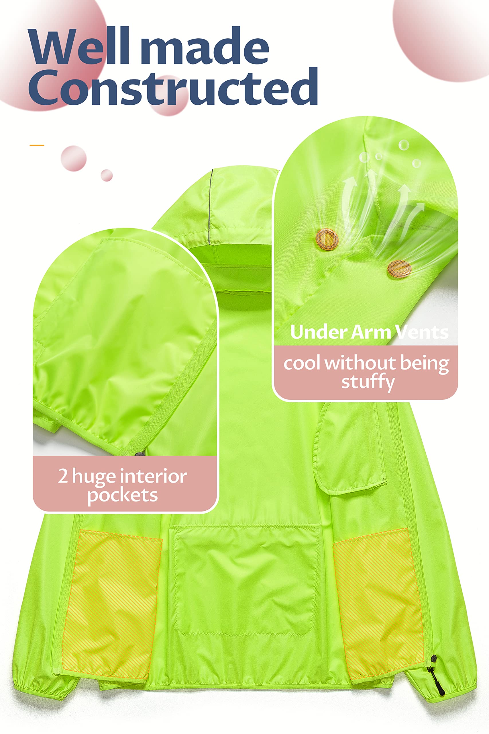 CREATMO Women's Lightweight Waterproof Running Jacket - Reflective Windbreaker with Detachable Hood for Cycling, Jogging & Outdoor Activities | Packable Rain Coat for Hiking, Commuting & Travel