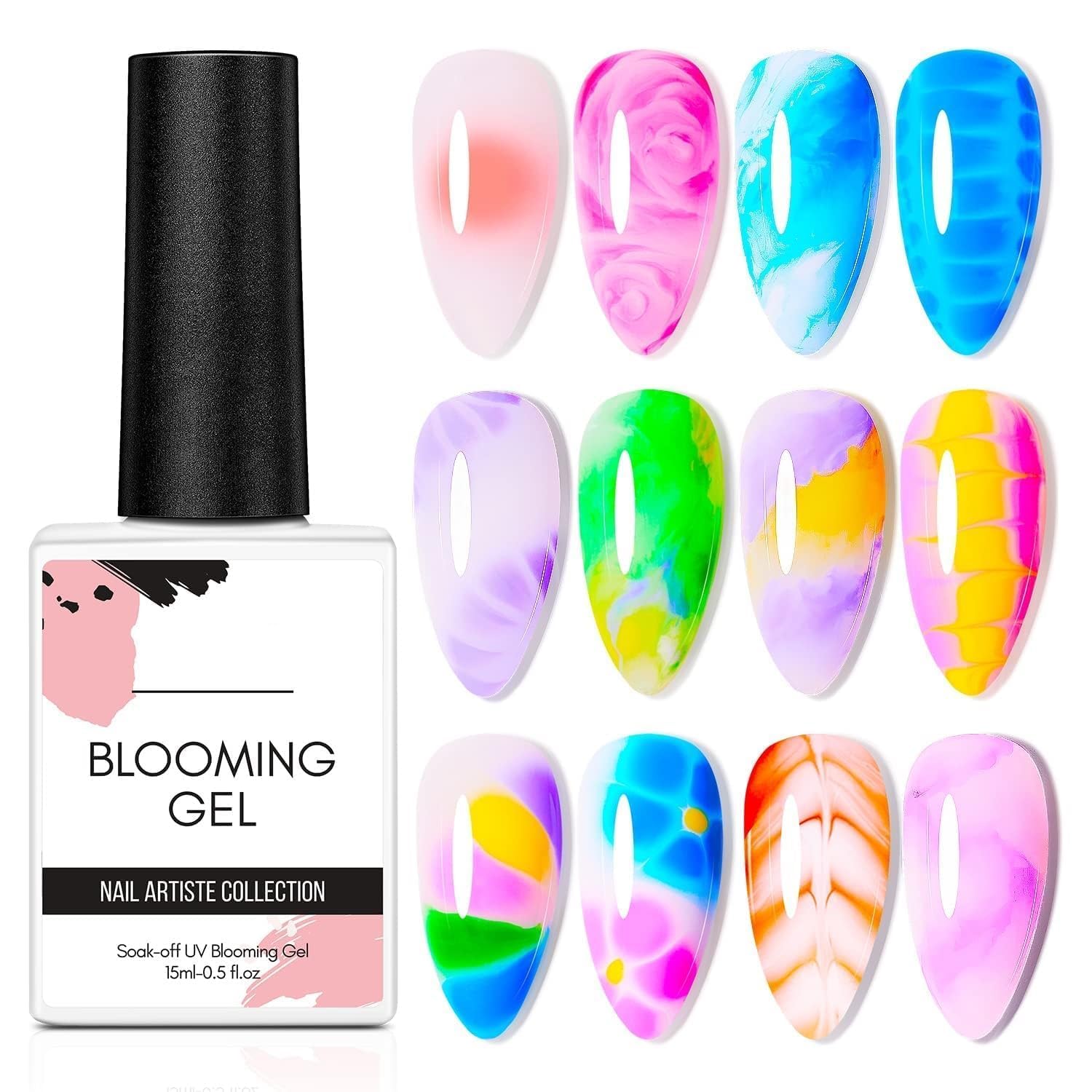 Bolt Bee Blooming Gel 15ml - UV LED Soak Off Nail Polish for Marble & Watercolor Nail Art - DIY Flower Design Gel Paint for Professional Salon & Home Manicure - Perfect for Nail Art Enthusiasts & Beauty Lovers