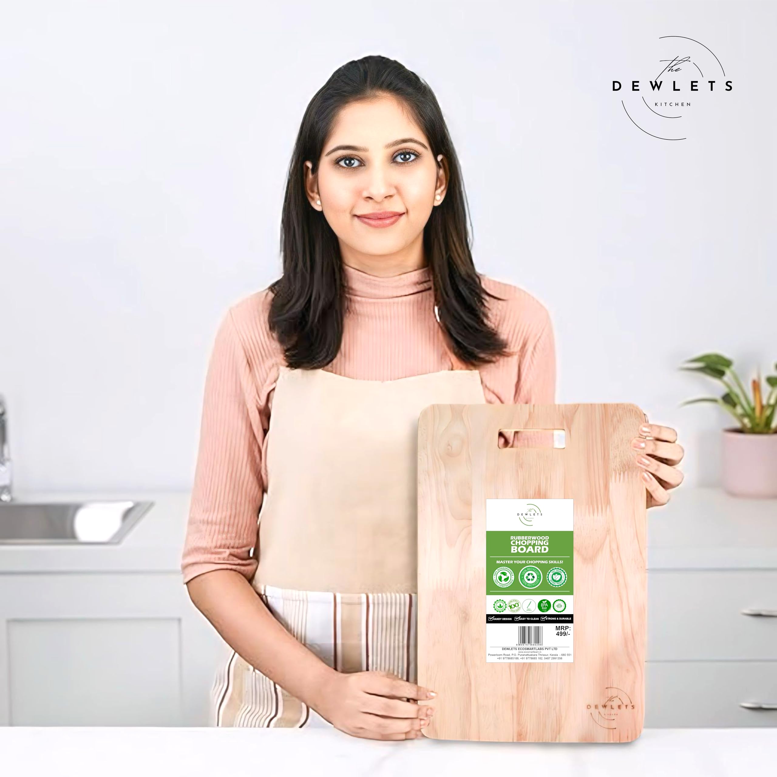 Premium Rubberwood Cutting Board - Durable, Eco-Friendly Kitchen Chopping Board with Non-Slip Base | Knife-Friendly Surface for Meat, Vegetables & Fruits | Perfect for Cooking, Serving & Food Prep - Dewlets Kitchen