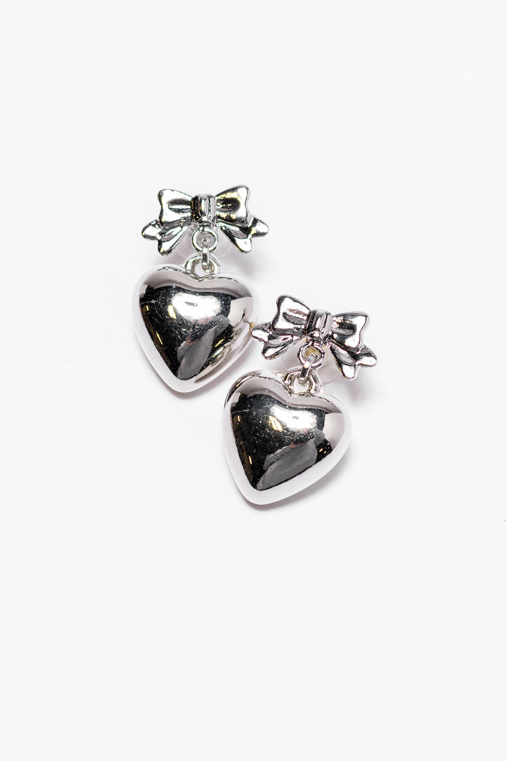 Heart and Bow Silver Earrings for Women - Elegant Sterling Silver Jewelry Gift for Her - Perfect for Valentine's Day, Anniversary & Special Occasions