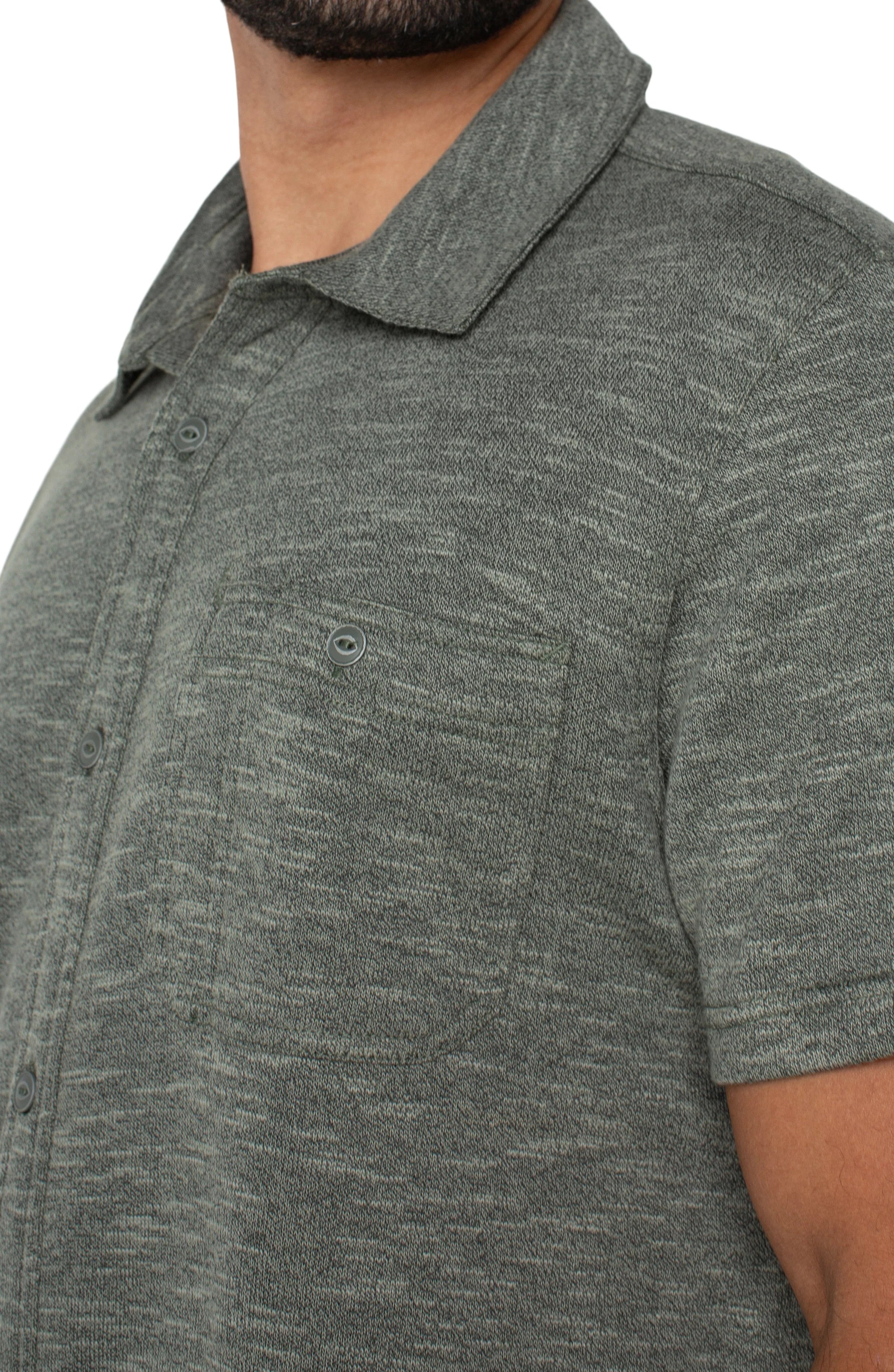 Men's Heather Sage Button Up Short Sleeve Casual Shirt - Breathable Summer Shirt for Outdoor Activities, Beach Wear & Casual Office Attire