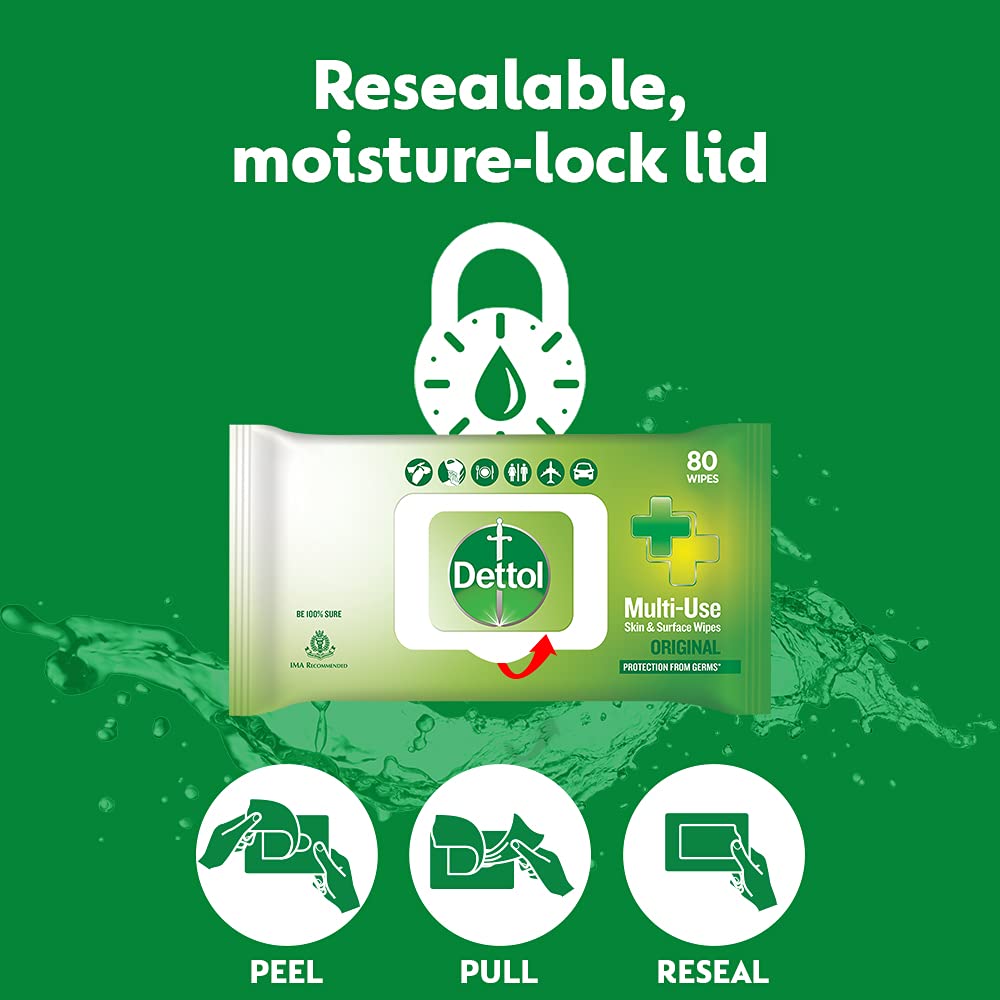 Dettol Disinfectant Wipes & Spray Bundle - 80 Count Skin-Safe Sanitizing Wipes + Germ Protection Spray | Kills 99.9% Germs | For Home, Office, Travel & Public Surfaces | Original Scent