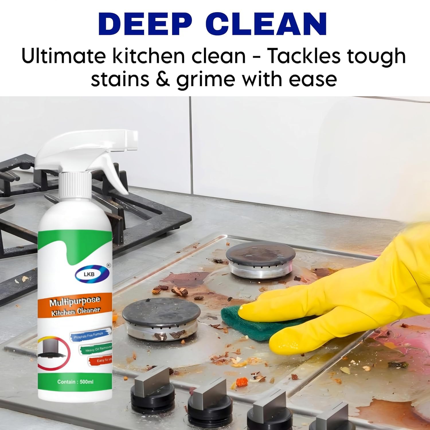 Powerful Kitchen Cleaner Spray - Heavy Duty Degreaser for Oil & Grease Stain Removal | Non-Flammable All-Surface Cleaner for Stove, Oven, Grill, Sink & Exhaust Fan | Ideal for Deep Cleaning & Daily Kitchen Maintenance (500ml)
