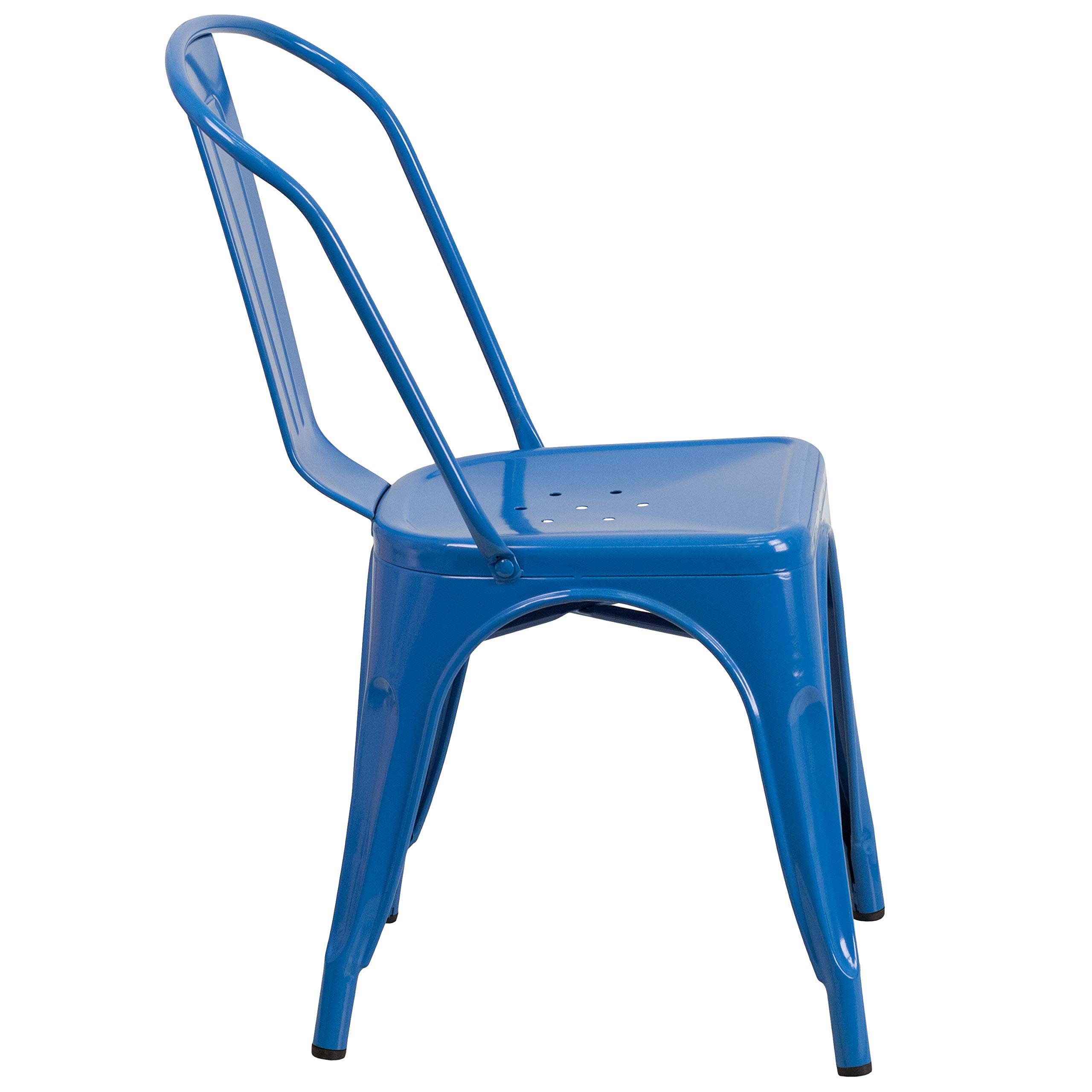 4 Pack Blue Metal Stackable Chairs for Indoor & Outdoor Use - Durable Bistro & Restaurant Chairs for Patio, Cafe, Garden, and Home Dining