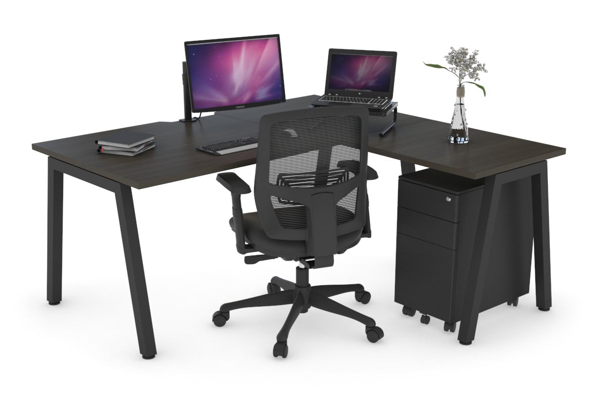 L-Shaped Corner Office Desk with Quadro A Legs - 1400L x 1800W, Cable Management Scallop - Perfect for Home Office, Gaming Setup & Workspace Organization