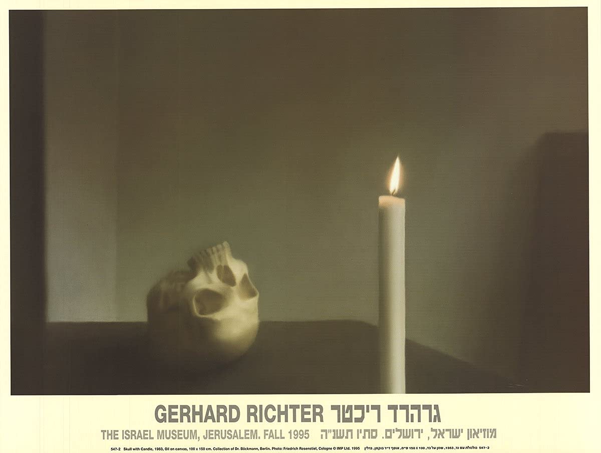 GERHARD Richter Skull with Candle 19x25.25 Inch Art Poster - 1995 Contemporary Wall Decor in Brown, White, Yellow & Black - Perfect for Home, Office & Gallery Display