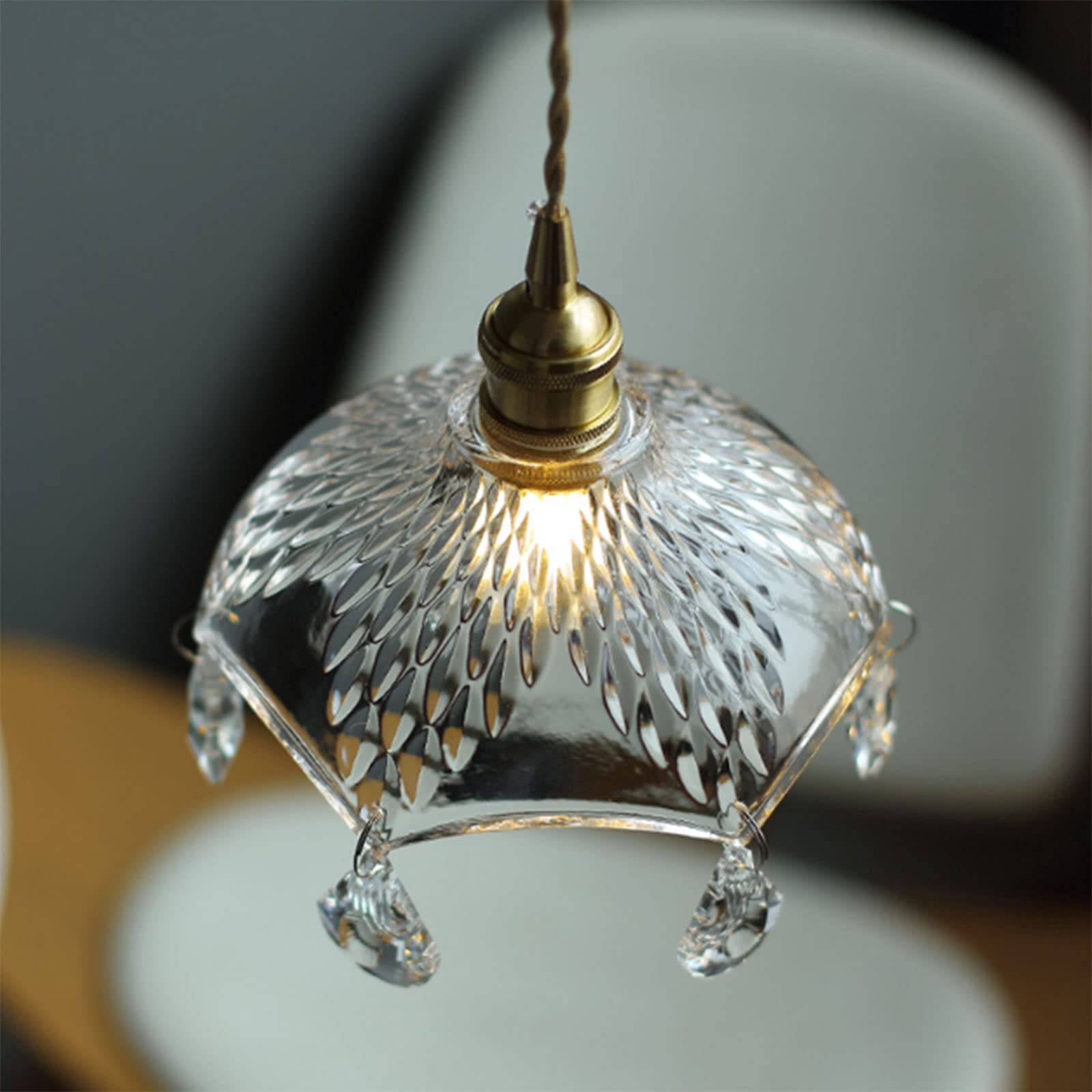 Modern Glass Pendant Lamp with Brass Accents - Elegant Hanging Chandelier Light for Dining Room, Kitchen, Bedroom & Bedside Table - Simple Ceiling Fixture Lighting for Home Decor - Perfect for Ambient Dining, Cozy Bedtime Reading & Kitchen Island Illumination