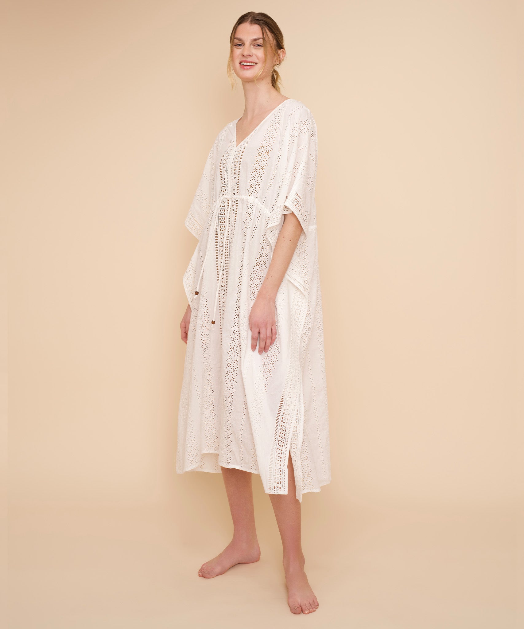 Elegant Eyelet Butterfly Maxi Caftan Dress for Women - Flowy Boho Summer Beach Cover Up & Vacation Outfit
