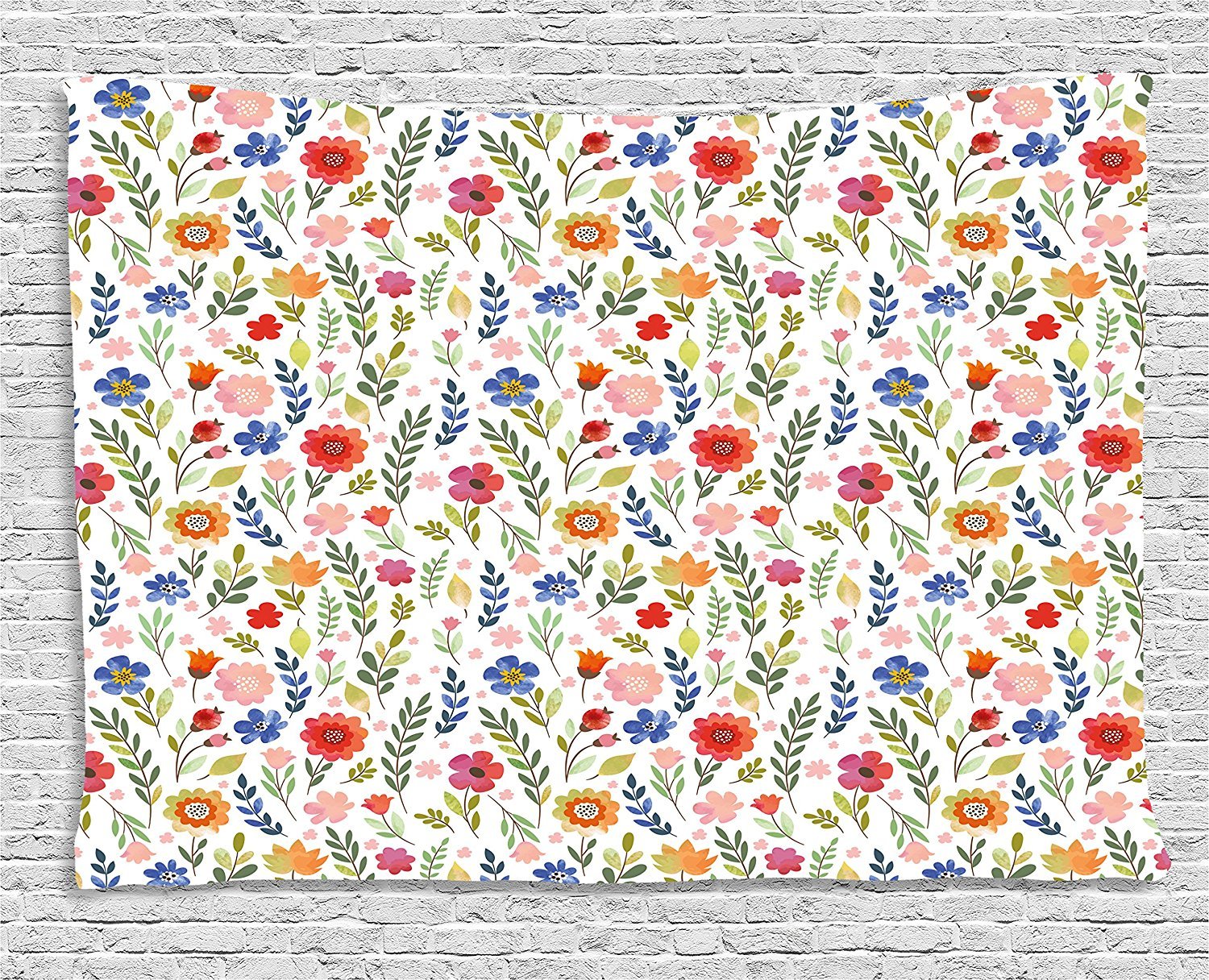 Ambesonne Watercolor Floral Tapestry Wall Hanging - 80x60 Inch Abstract Botanical Art with Leaves & Wildflowers - Vibrant Multicolor Decor for Bedroom, Living Room, Dorm | Perfect for Boho Home Decor, Wall Art & Room Dividers
