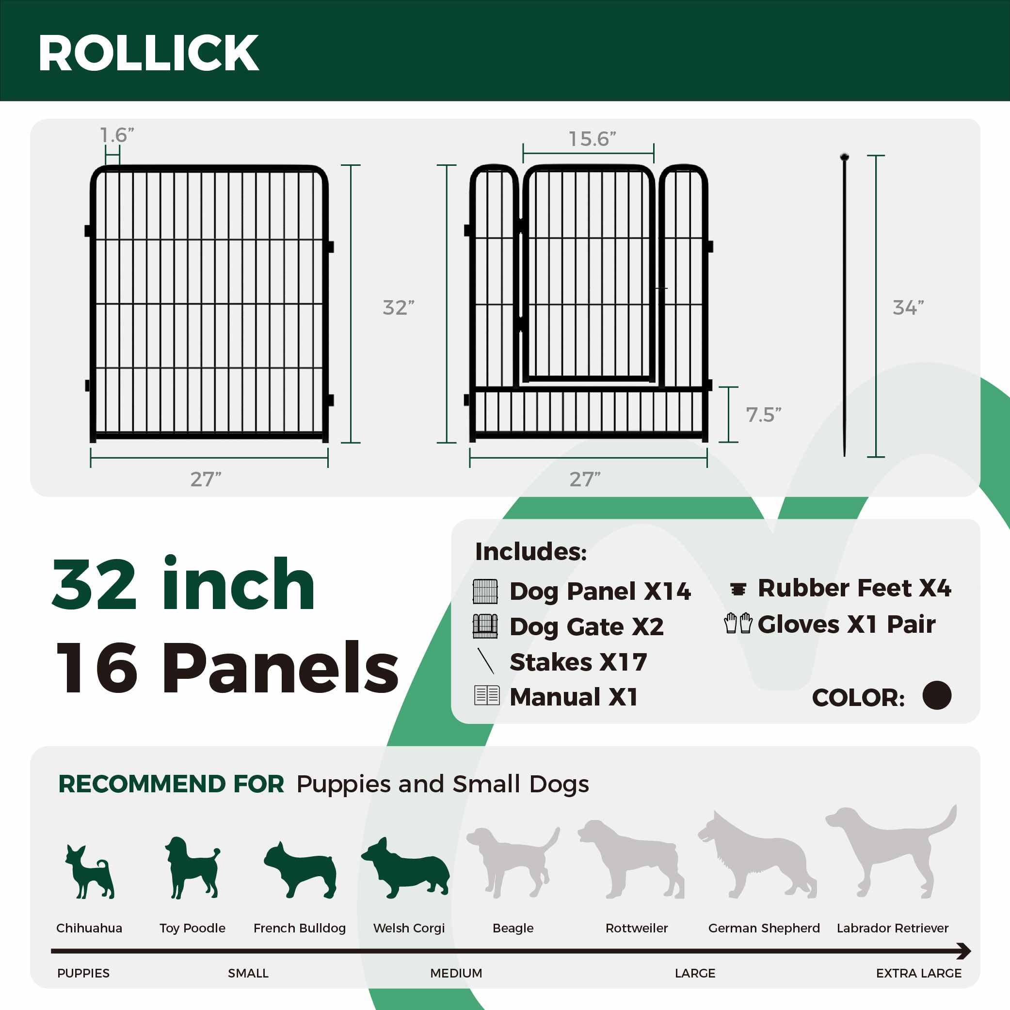 Rollick All-Terrain Dog Playpen - Portable & Durable Pet Play Yard for Small, Medium & Large Dogs - Perfect for Outdoor, Camping, Backyard & Travel Use