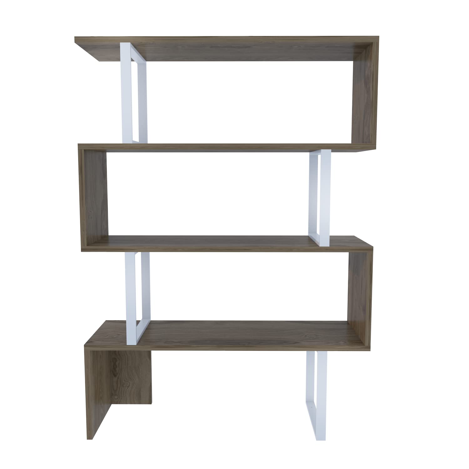 Decorotika Adriana 4-Shelf Geometric Modern Industrial Bookcase - White & Oak Wood Bookshelf for Living Room, Office & Bedroom Storage