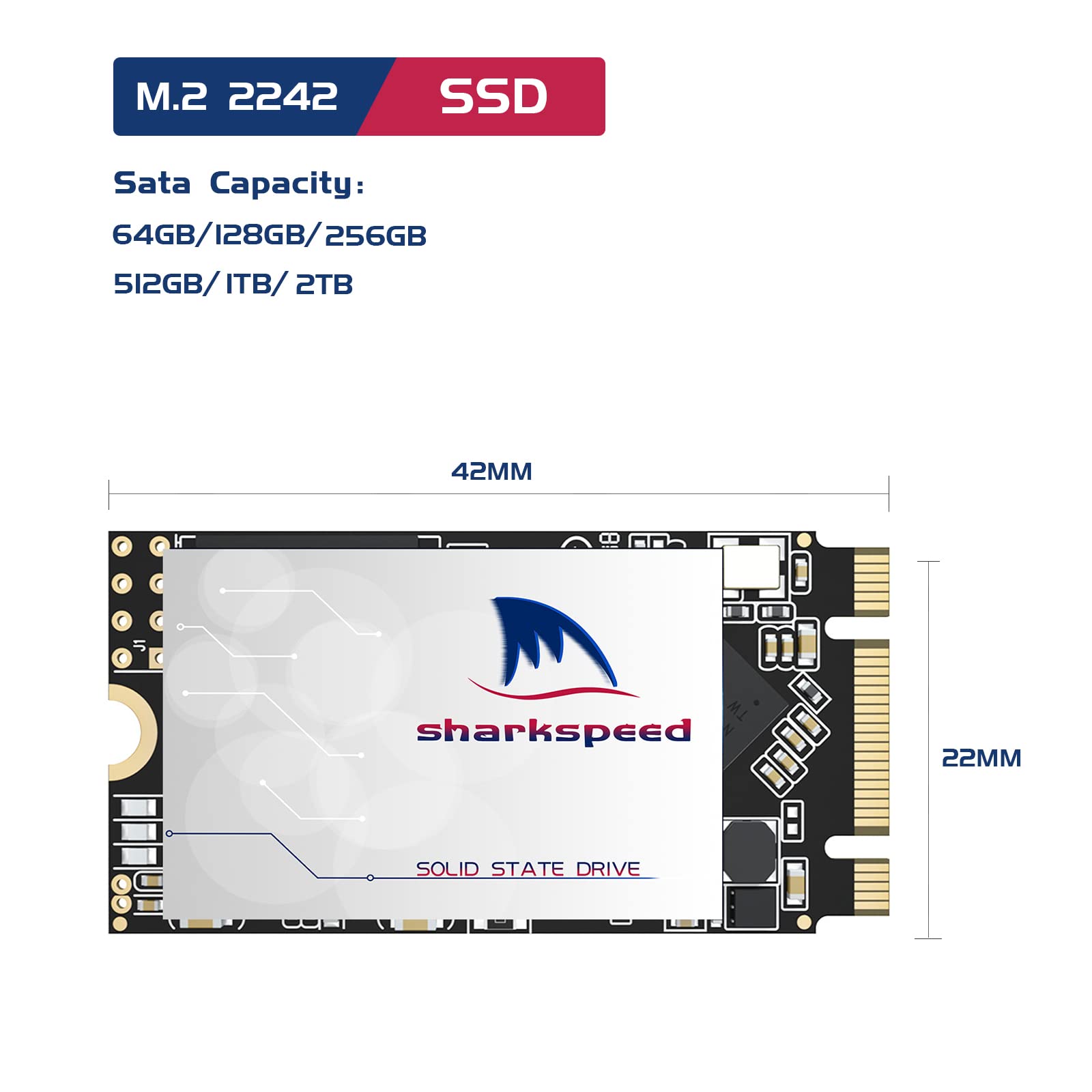 S SHARKSPEED 2242 NGFF 256GB M.2 SSD S Plus - 3D NAND SATA III 6Gb/s Internal Solid State Drive for Laptops & Desktops (3-Pack) - Perfect for Gaming, Video Editing & Fast Boot Times