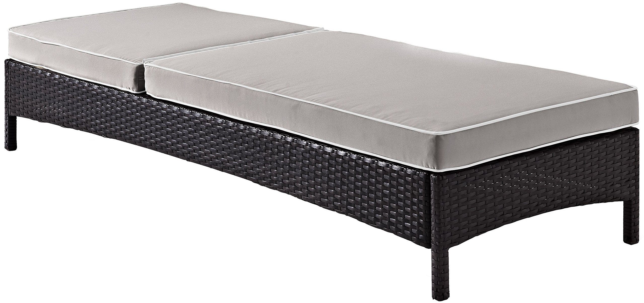 Crosley Palm Harbor Reclining Wicker Outdoor Chaise Lounge Chair - Brown with Gray Cushions for Patio, Deck, Poolside & Backyard Relaxation | Weather-Resistant Wicker Furniture for Outdoor Living Spaces