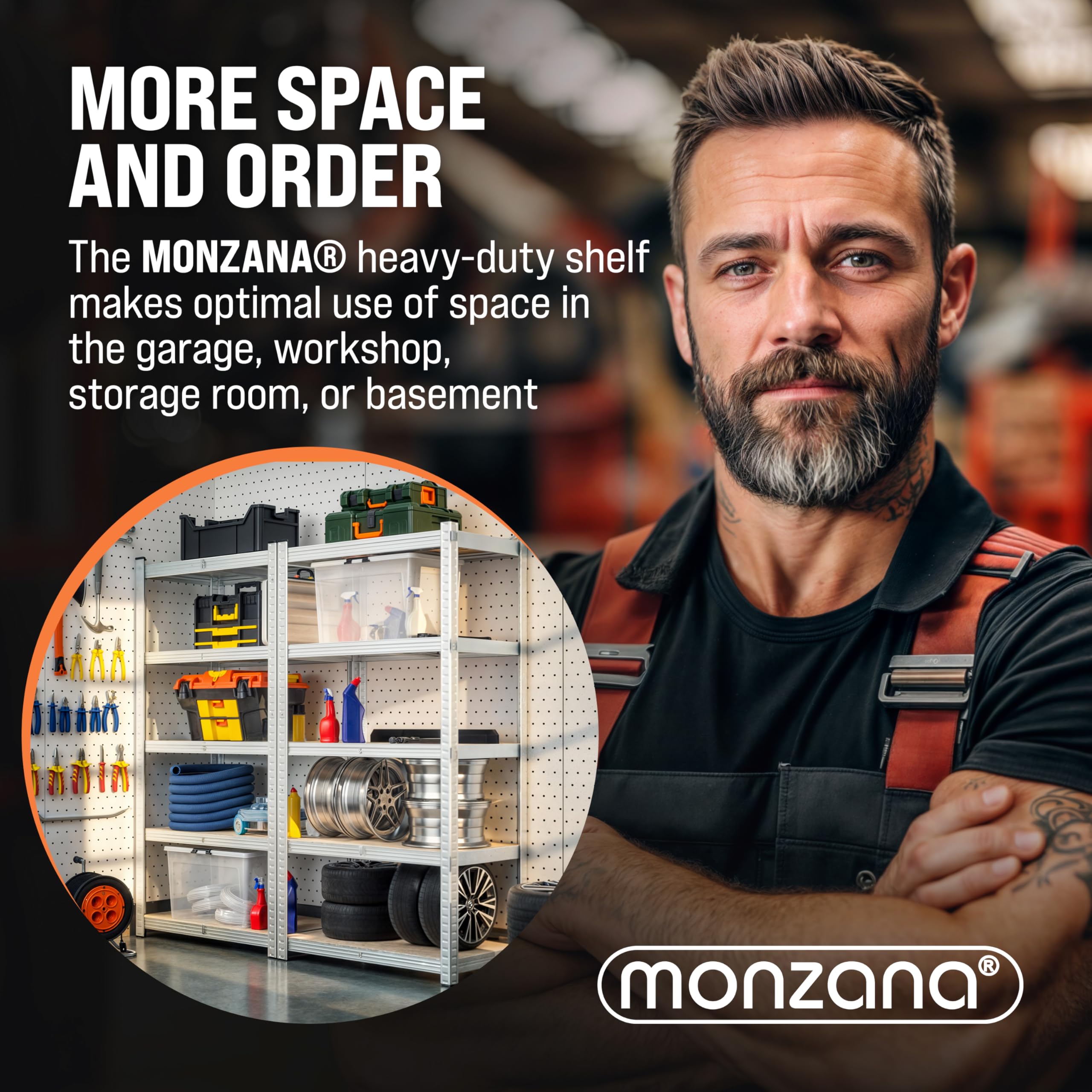 Monzana® 2-Pack Heavy Duty 5-Tier Garage Shelving Units - 180x90x60cm, 875kg Capacity - Boltless MDF Panel Storage Racks for Basement, Workshop & Garage Organization - Galvanized Steel Shelves for Home & Commercial Use
