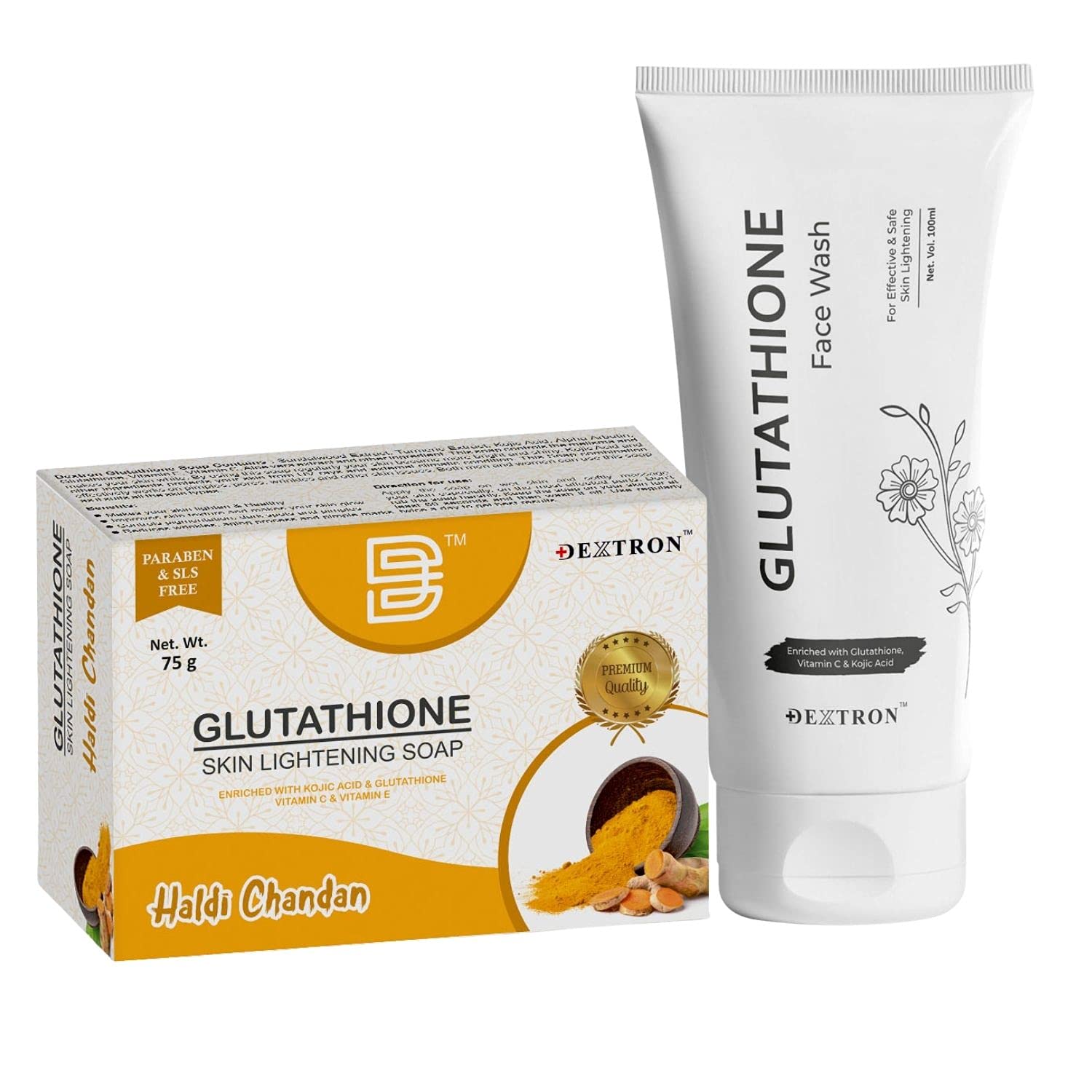 Dextron Glutathione Skin Lightening & Whitening Soap & Face Wash Combo Set - Brightening Treatment for All Skin Types (Turmeric & Sandalwood) - Daily Skincare Routine for Even Tone & Radiant Complexion