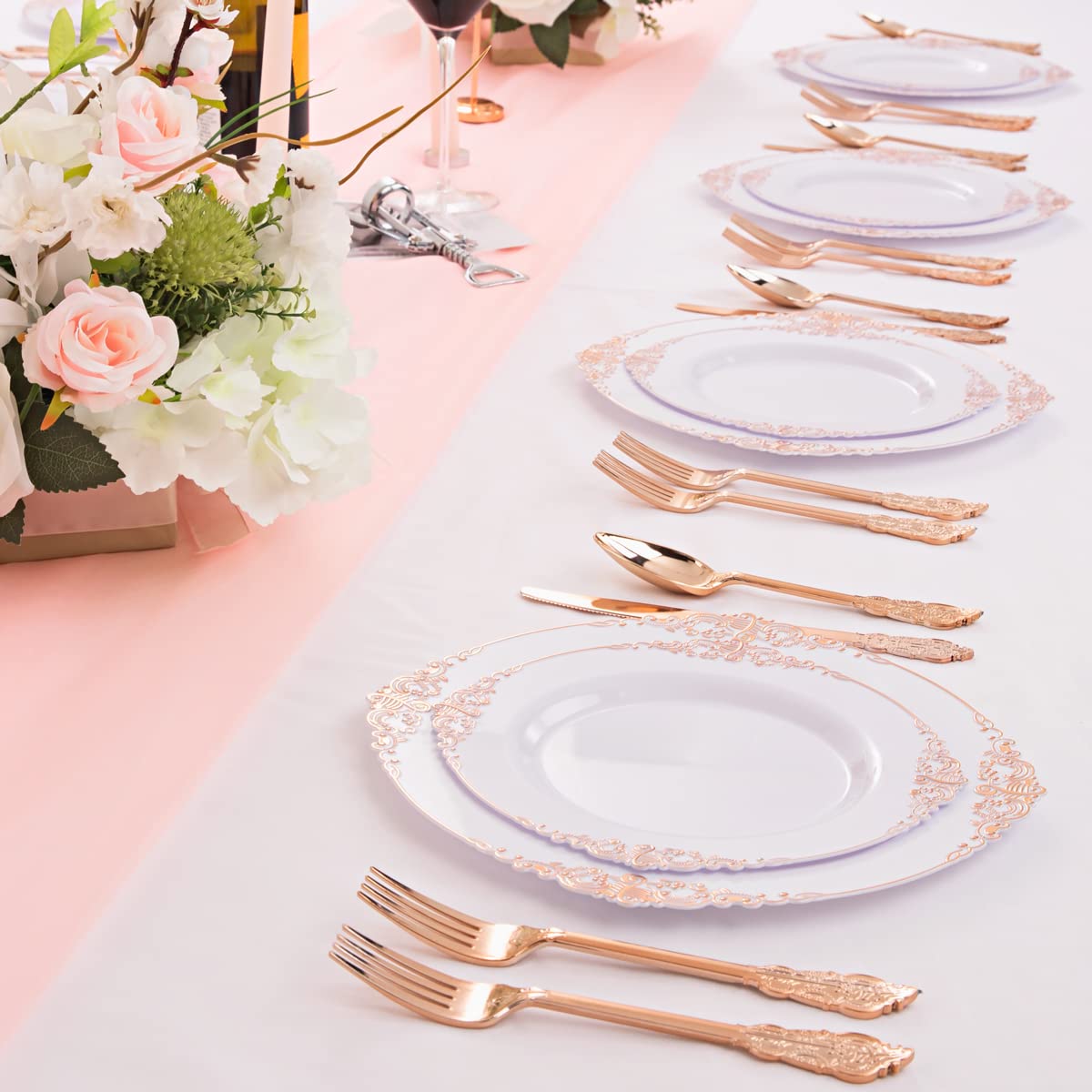 Liacere 60-Pack Rose Gold Plastic Plates Set - 30PCS 10.25