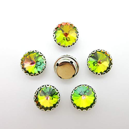 DS-101533 Silver Base Lacy Claw Round Glass Crystal Rhinestones - 12mm Rainbow AB (20pcs) for DIY Clothing, Costumes & Jewelry Making - Perfect for Dresses, Shoes, Bags and Craft Projects