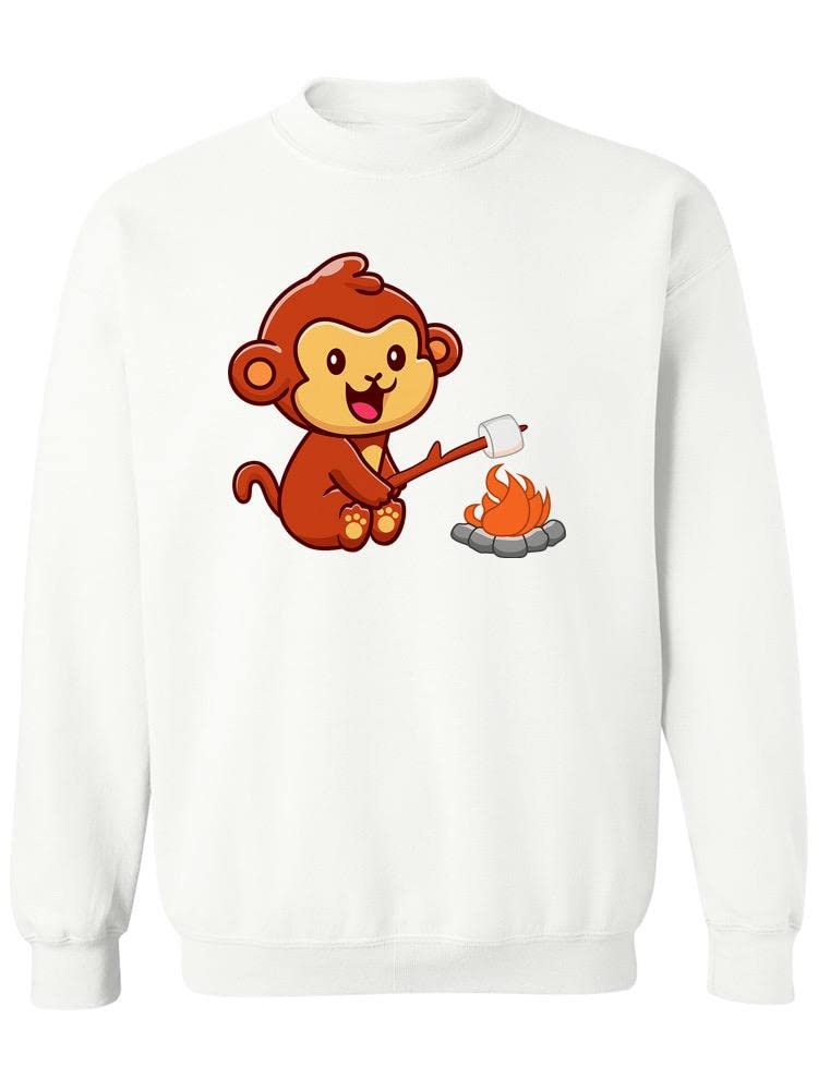 Women's Smartprints Monkey Roasting Marshmallows Graphic Sweatshirt - Cute Funny Animal Hoodie for Casual Wear, Lounge & Outdoor Camping