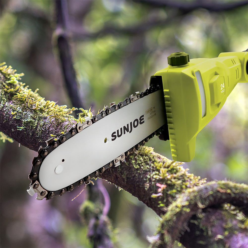 Sun Joe 24V PS8CMAX LTE Cordless Telescoping Pole Chainsaw Kit - 8 Inch Bar | Includes Spare Chain, 2.0Ah Battery & Charger | Perfect for Tree Trimming, Pruning & Yard Maintenance