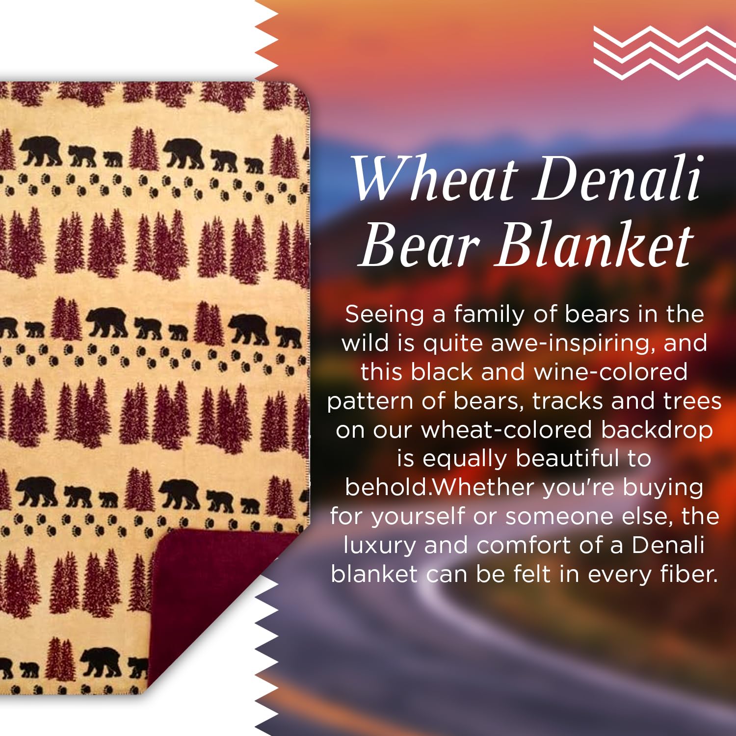 Denali Ultimate Comfort Rustic Throw Blanket - Wheat Bear Design (60x70) - Cozy Flannel Fleece Blanket for Couch, Bed & Winter Camping - Soft Warm Blanket Gift for Women & Men