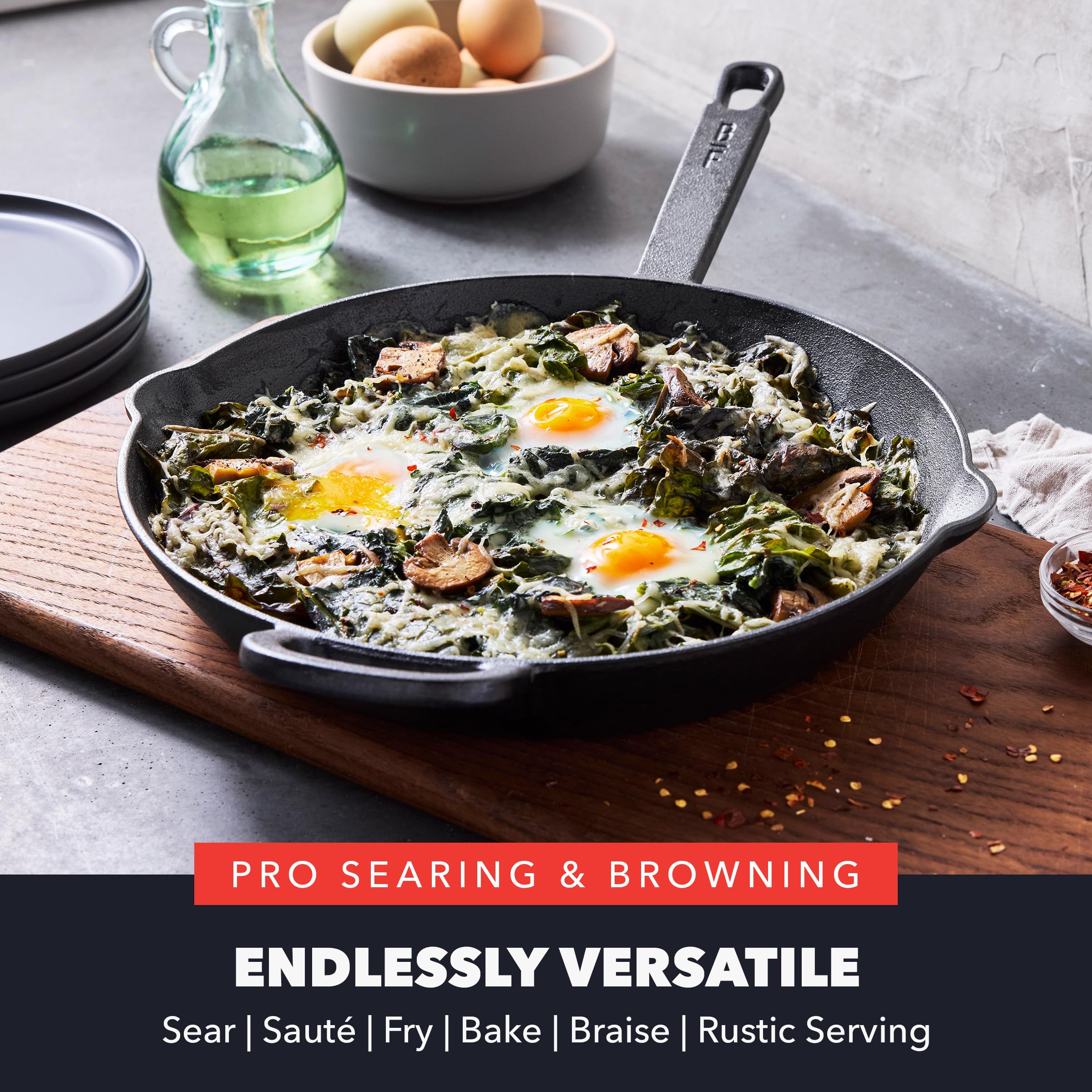 GreenPan x Bobby Flay 12-Inch Pre-Seasoned Cast Iron Skillet with Helper Handle - Professional Heavy Duty Cookware for Induction, Stovetop, Oven & Grill - Perfect for Searing, Baking & Outdoor BBQ - Indoor/Outdoor Use (Black)