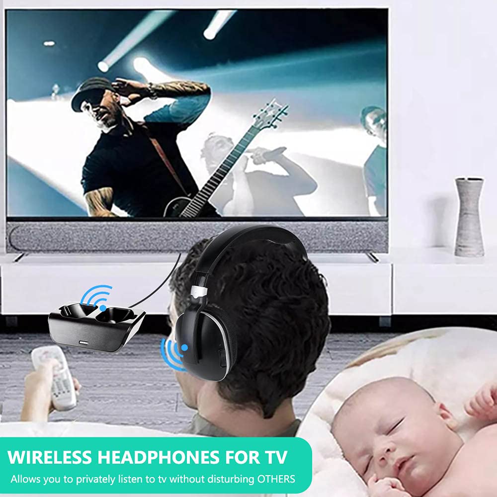 MONODEAL Wireless TV Headphones with Charging Dock - 2.4GHz RF Over-Ear Headphones for Seniors, 100ft Range & 20H Rechargeable Battery - Perfect for Nighttime TV Watching Without Disturbing Others (Black)