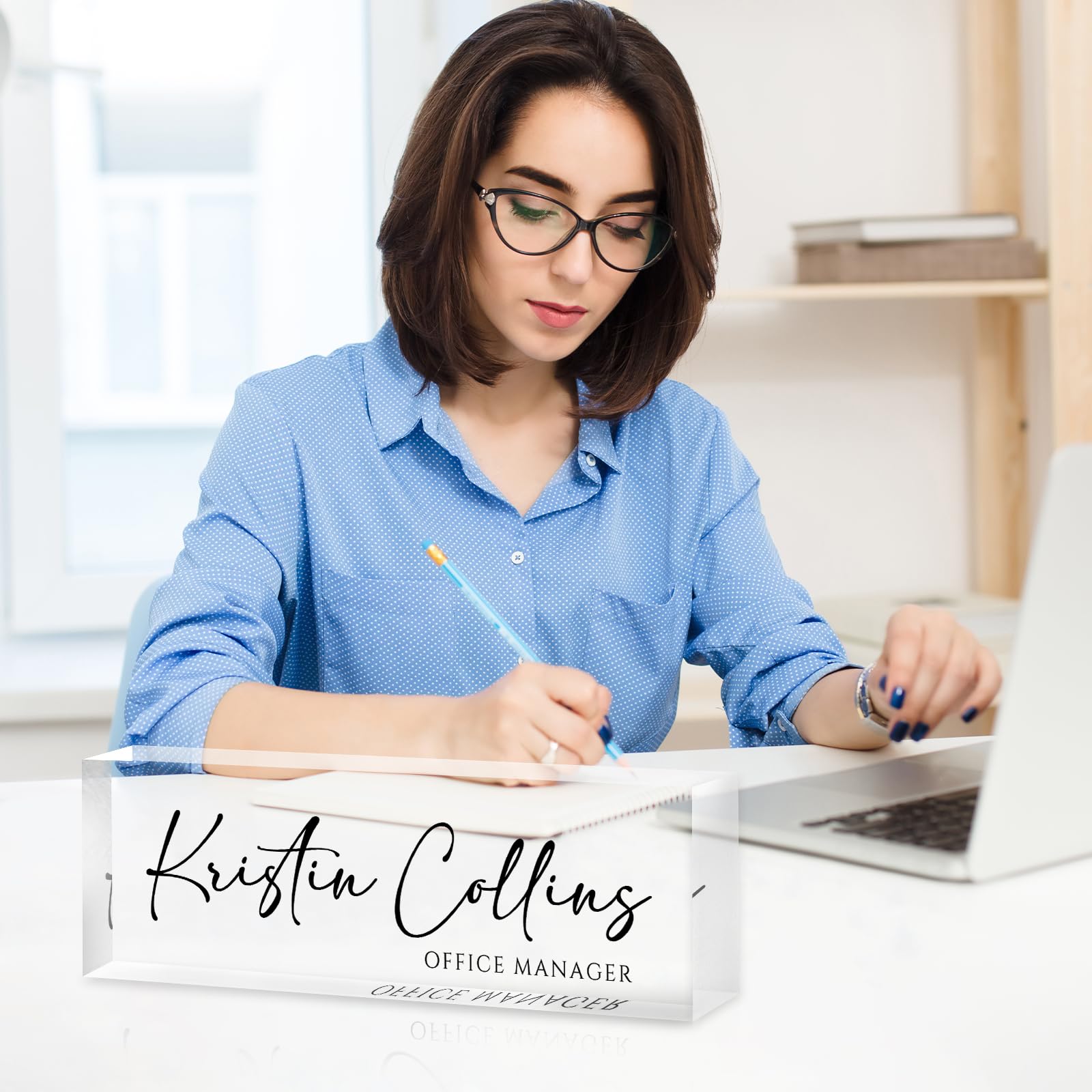 Personalized Acrylic Desk Name Plate - Custom Engraved Clear Glass Nameplate for Office, Teacher, Employee, Boss, Coworker & Nurse - Perfect Appreciation Gift for Women & Men - Ideal for Office Desks, Reception Areas & Workstations (Ink)