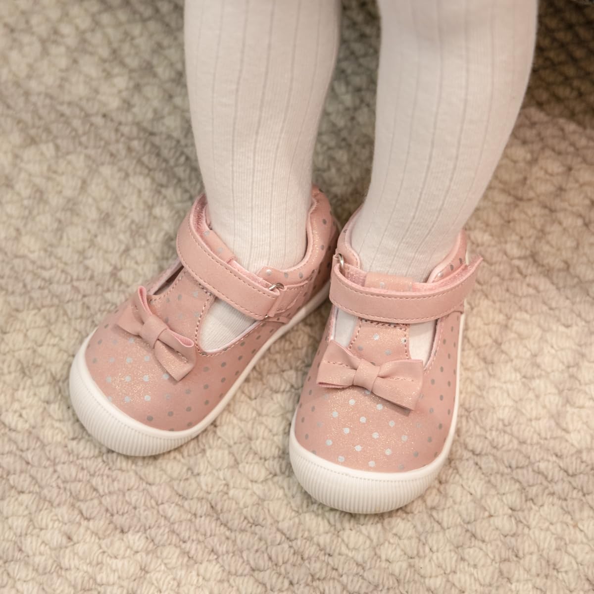 Meckior Baby Toddler Girls Walking Shoes - Non-Slip T-Strap Mary Jane First Walker Shoes for Summer & Wedding Dresses | Lightweight Anti-Collision Toe Design for Safe Play & Special Occasions