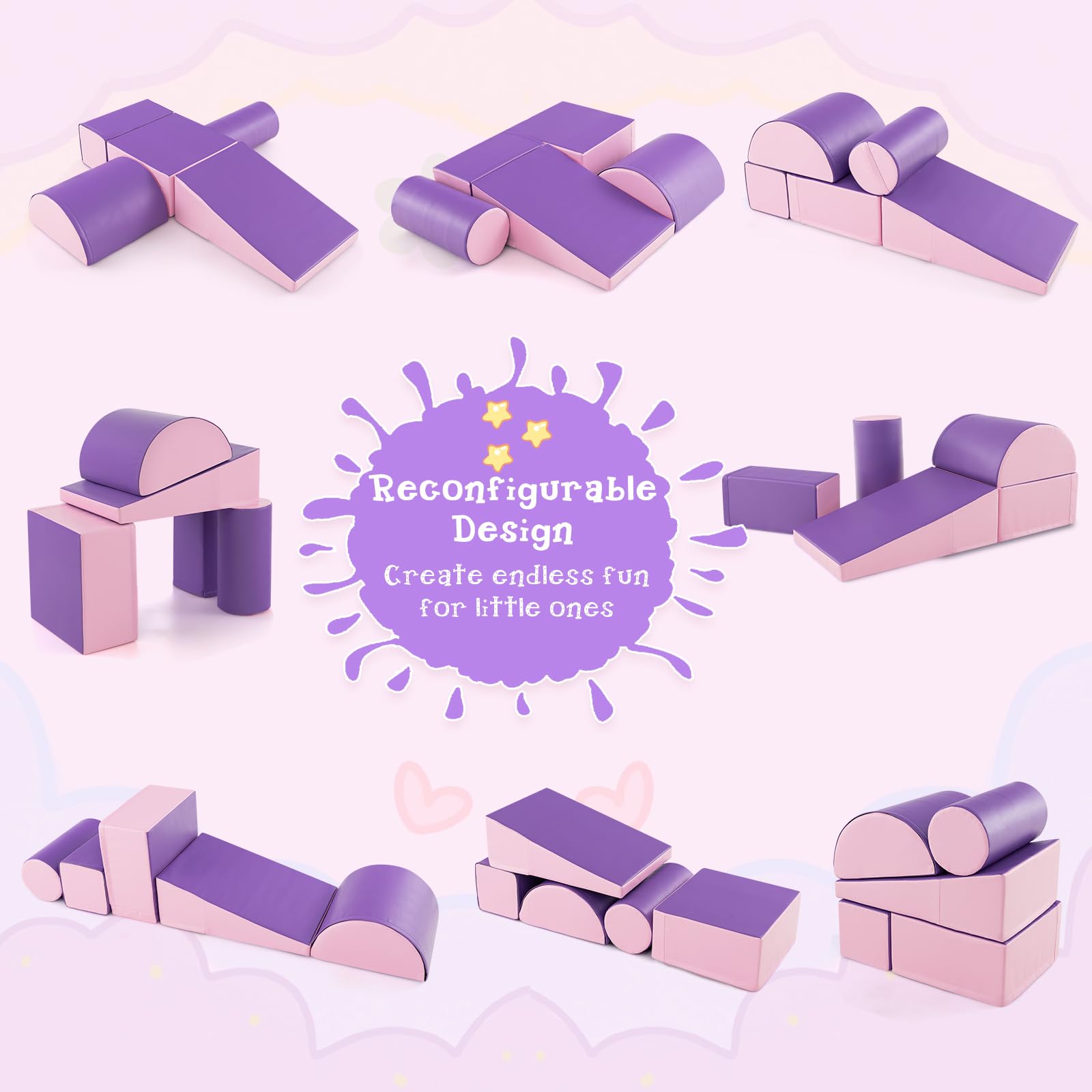 Costzon 5-Piece Soft Foam Climbing Toys for Toddlers & Infants - Waterproof Indoor Play Structures for Child Development, Preschool Baby Climbers (Pink & Purple) - Perfect for Home Playrooms, Daycare Centers & Early Learning Activities