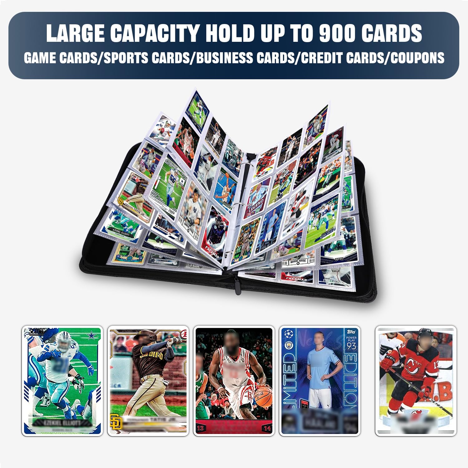 900-Pocket Football Card Binder with Protective Sleeves - Premium Trading Card Display Album for Sports & Game Cards Collection - Perfect for Organizing, Storing, and Showcasing Your Valuable Football Card Collection at Home or Tournaments