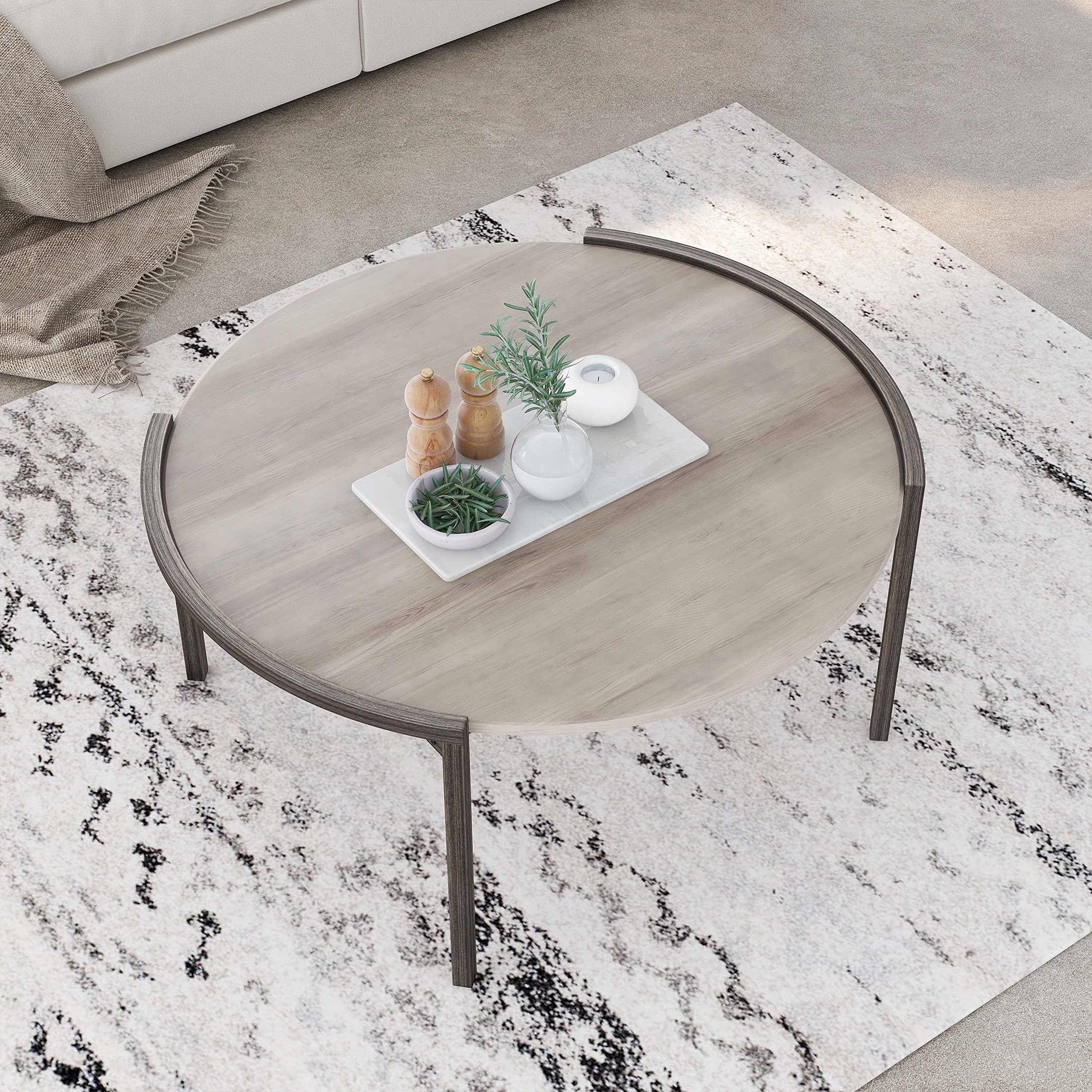Modern Light Grey 37-inch Round Coffee Table - Contemporary Urban Design with Paperboard Steel Brushed Finish | Perfect for Living Room, Lounge & Small Space Decor