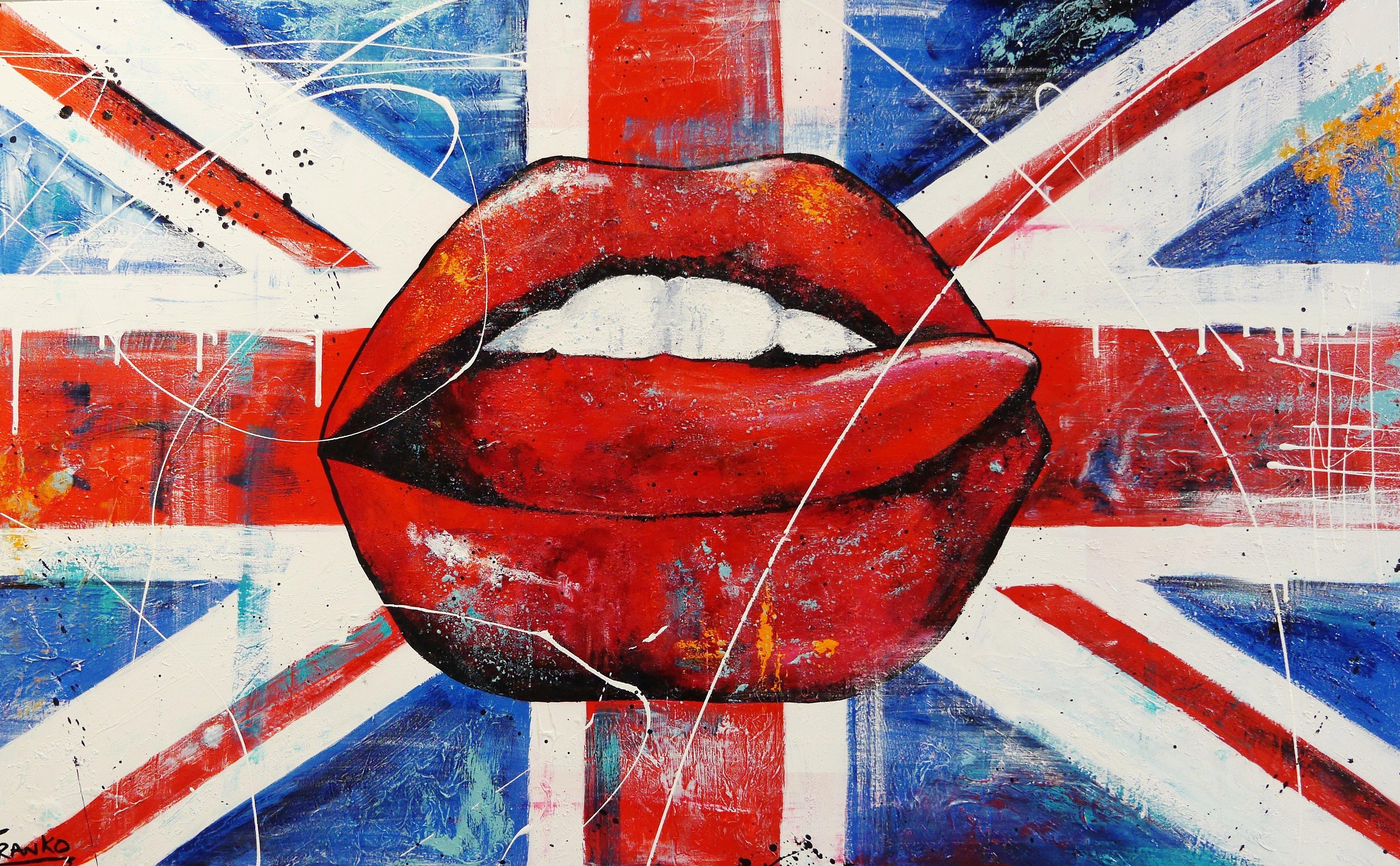 British Lips Pop Art Canvas Painting - 160cm x 100cm Large Wall Decor for Living Room, Bedroom & Office | Unique UK Inspired Modern Artwork