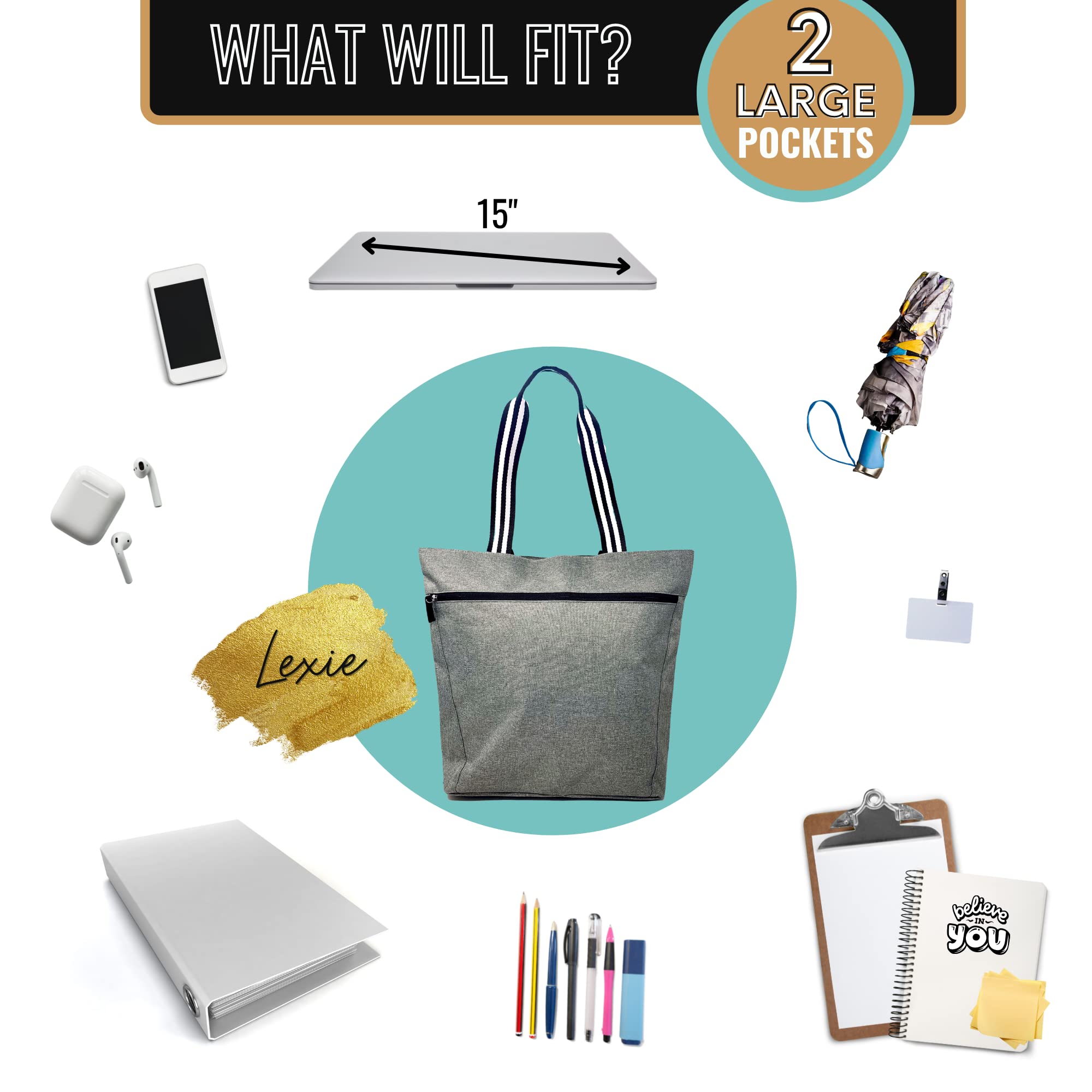 Brooke & Jess Designs Large Zippered Inspirational Tote Bags for Women - Christian Gift Ideas - Perfect for Church, Bible Study & Everyday Use