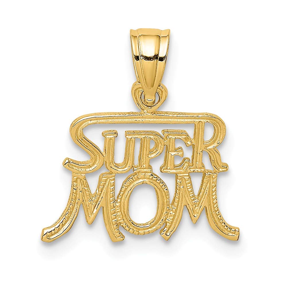 14K Yellow Gold Super Mom Pendant Necklace - Elegant Mother's Day Gift for Women, Perfect for Birthdays, Anniversaries & Special Occasions