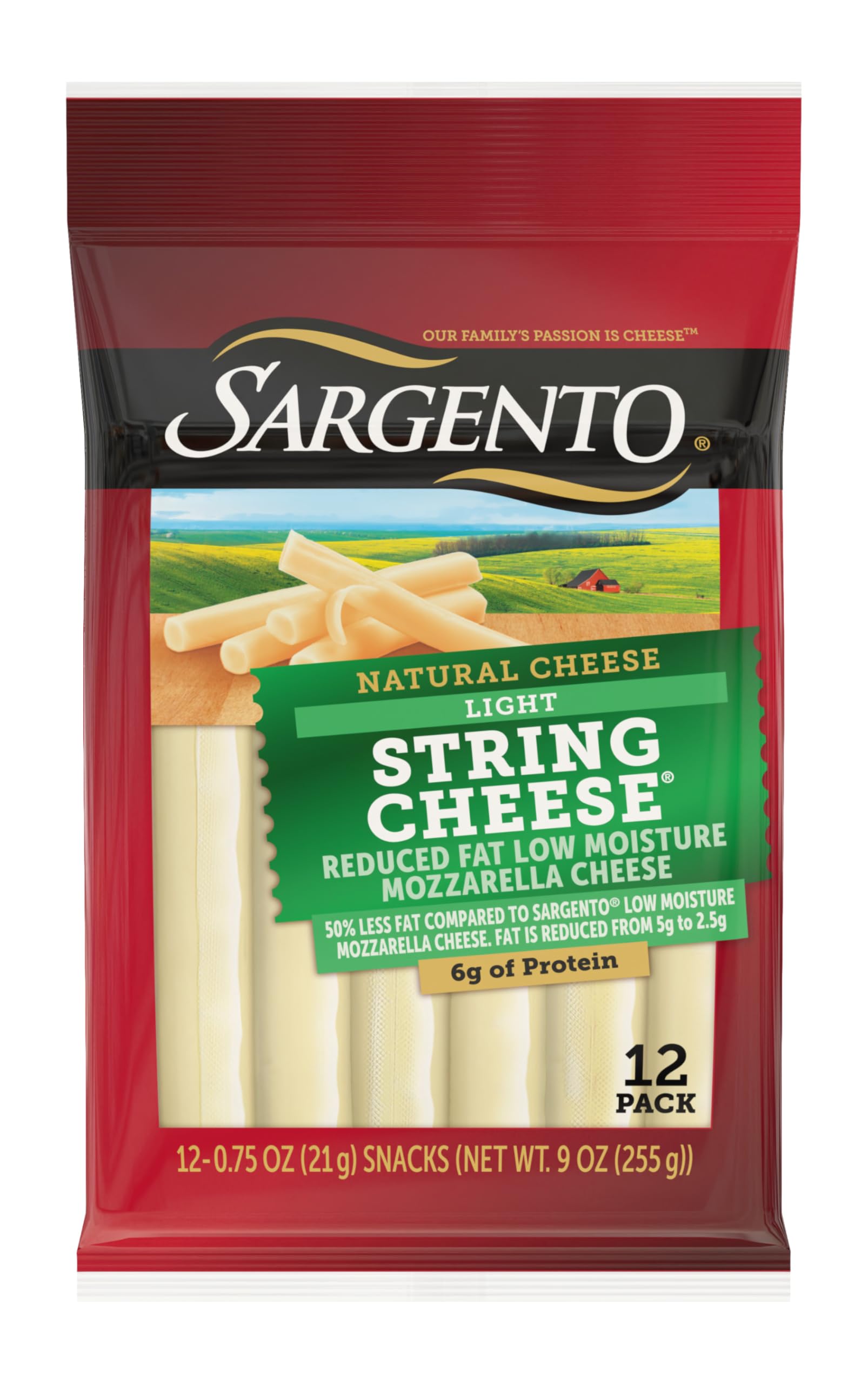 Sargento Light String Cheese Snacks - Reduced Fat Low Moisture Part-Skim Mozzarella Natural Cheese (12 Count) | Healthy On-The-Go Snack for Kids, Lunch Boxes & Keto Diet
