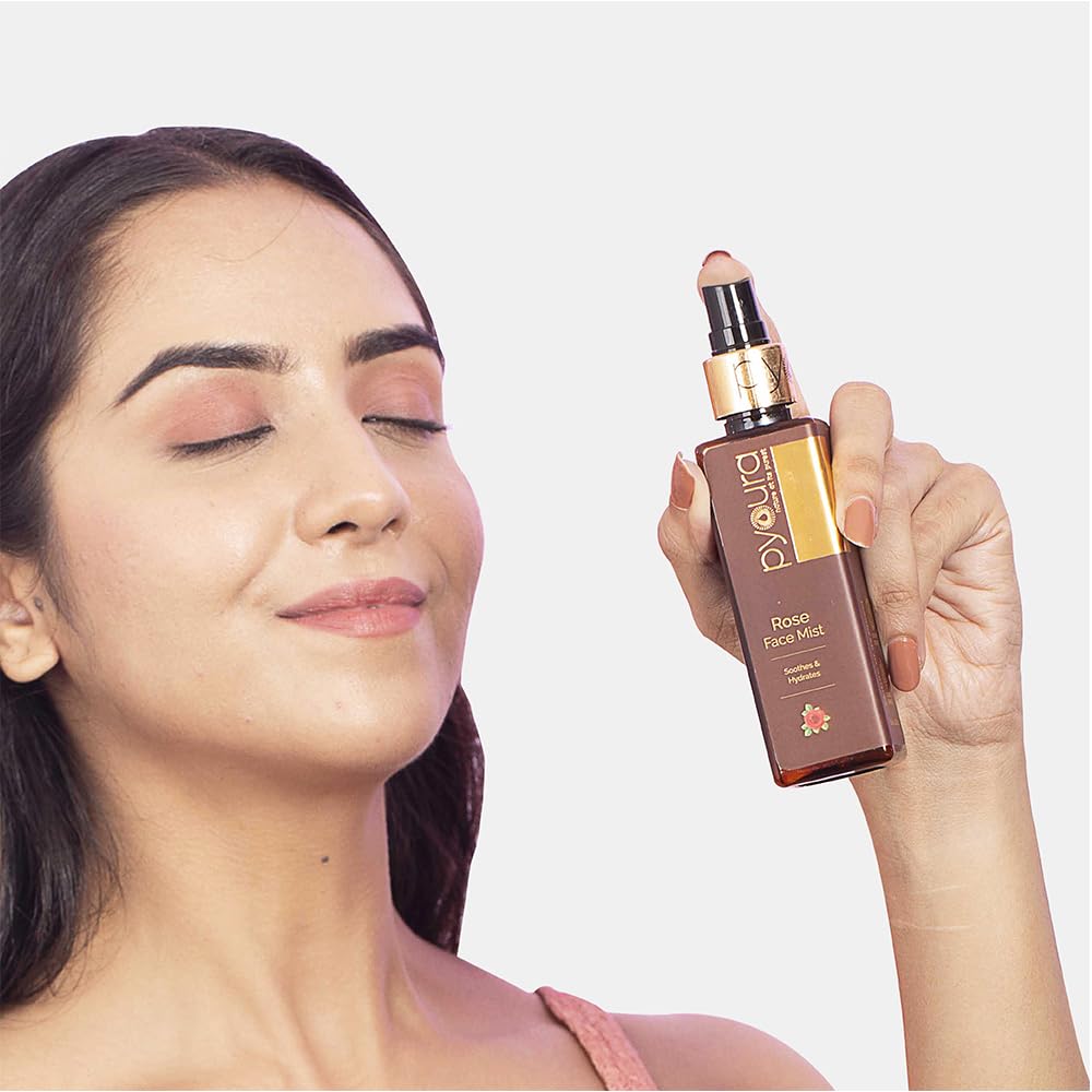 PYOURA 100% Organic Rose Water Face Mist - 100ml Hydrating Toner for Dry Skin, Glowing Complexion & Pore Tightening | Unisex Facial Spray for Women & Men | Perfect for Daily Skincare, Post-Workout Refresh & Makeup Setting
