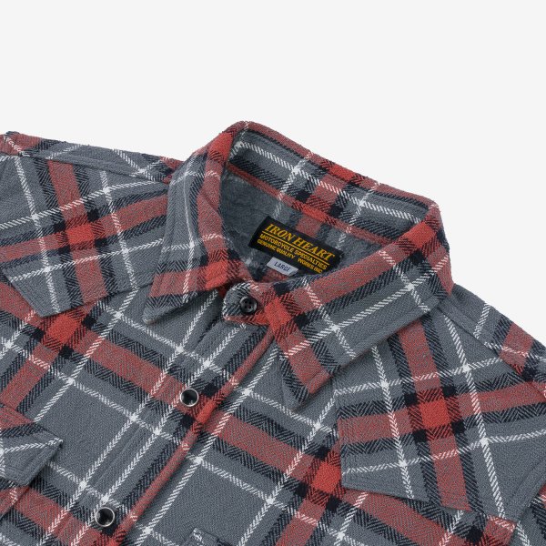 Iron Heart IHSH 369 12oz Heavy Flannel Western Shirt - Herringbone Check, Grey | Durable Workwear & Outdoor Casual Shirt for Men