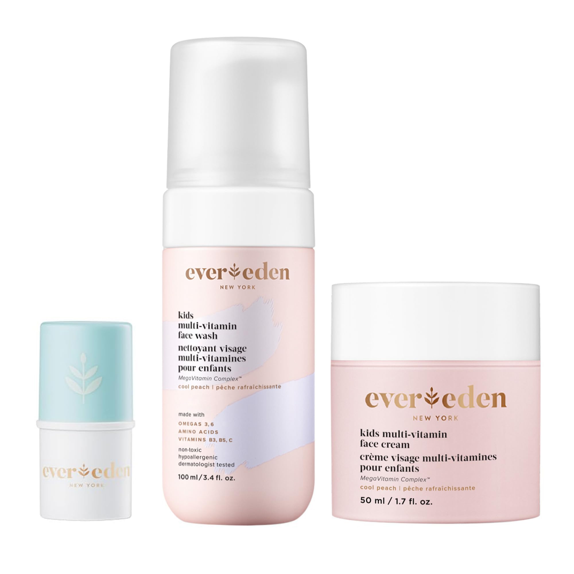 Evereden Kids Happy Face Duo - Cool Peach & Multi-Vitamin Lip Balm Set with Face Wash & Cream | Clean, Vegan Skincare for Kids 3+ | Moisturizing & Nourishing | Perfect for Daily Care & Travel Essentials