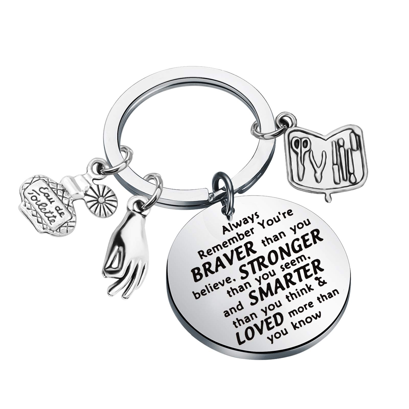 BAUNA Nail Tech Keychain - Inspirational Manicurist Graduation Gift, Nail Technician Jewelry with 'Braver Than You Believe' Message - Perfect for Nail Artists, Cosmetology Students & Salon Professionals